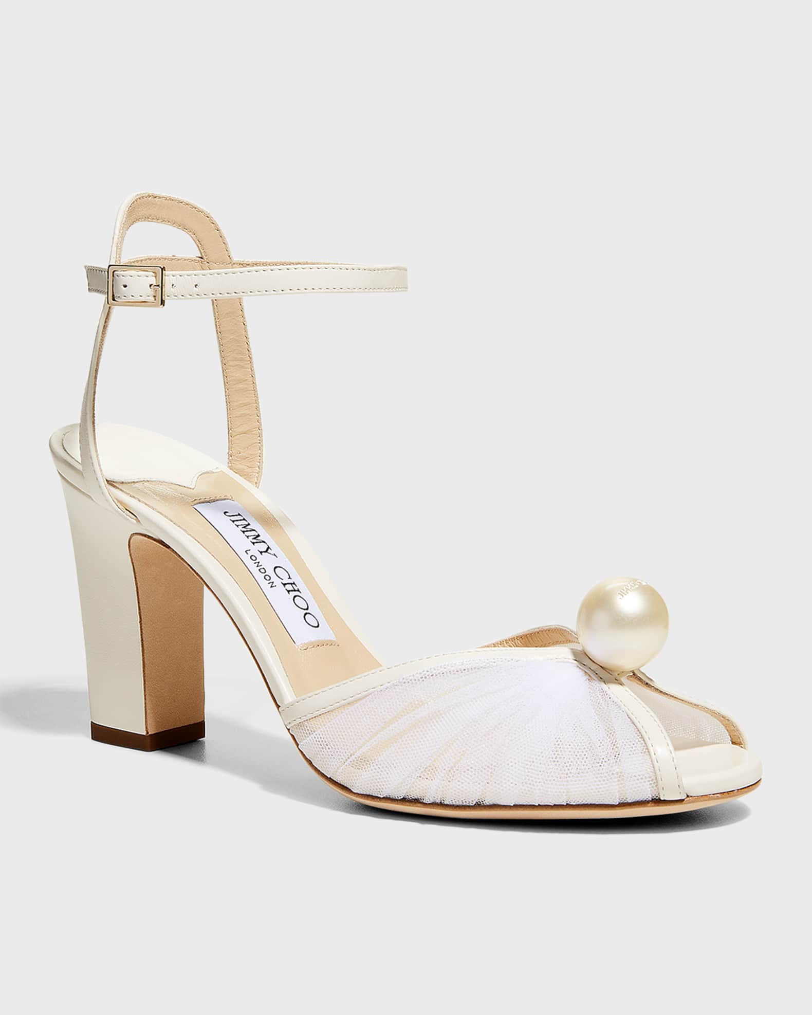 Jimmy Choo Sacaria Tulle Pearly Ankle-Strap Sandals | Neiman