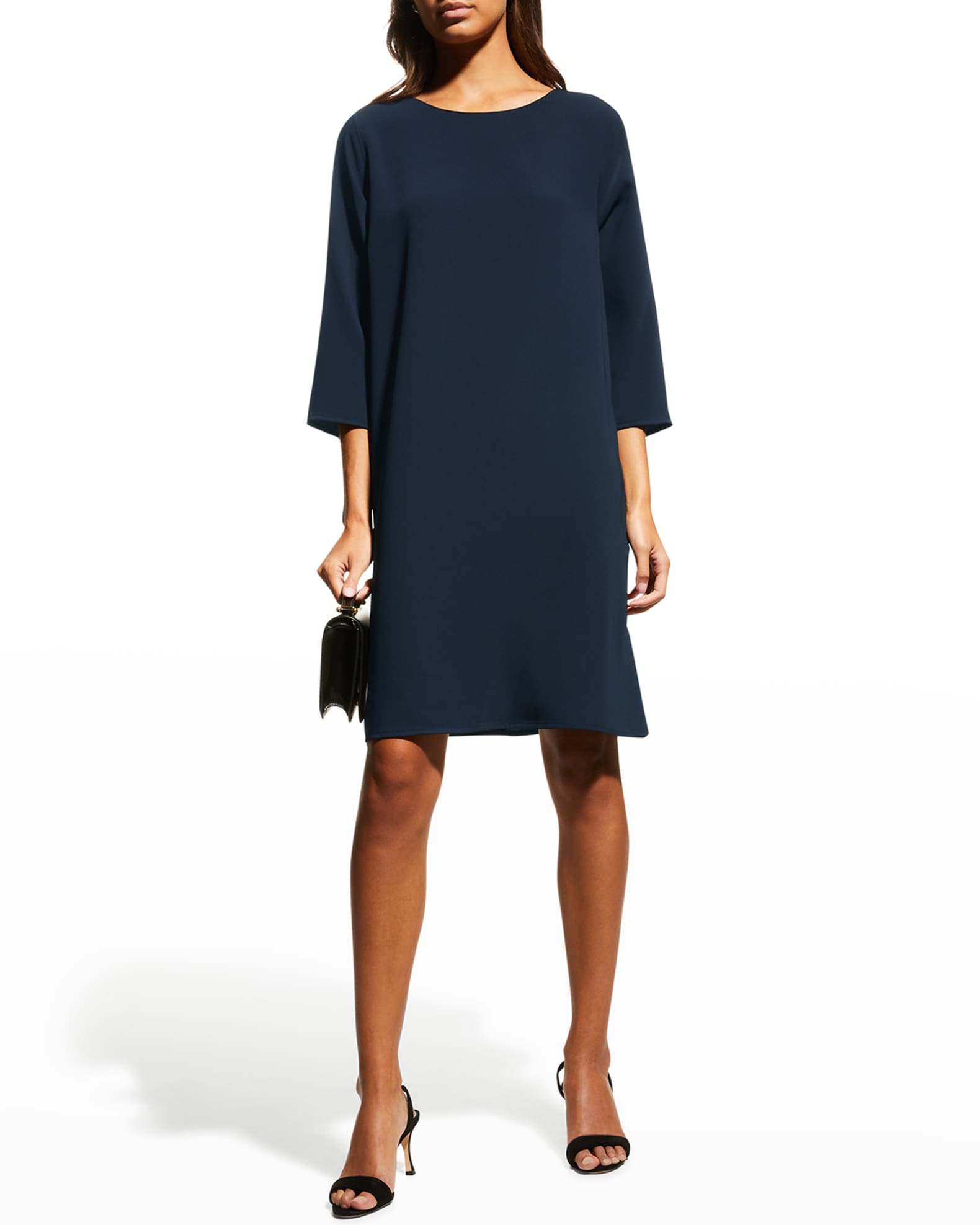 Caroline Rose Crepe Suzette 3/4-Sleeve Dress | Neiman Marcus