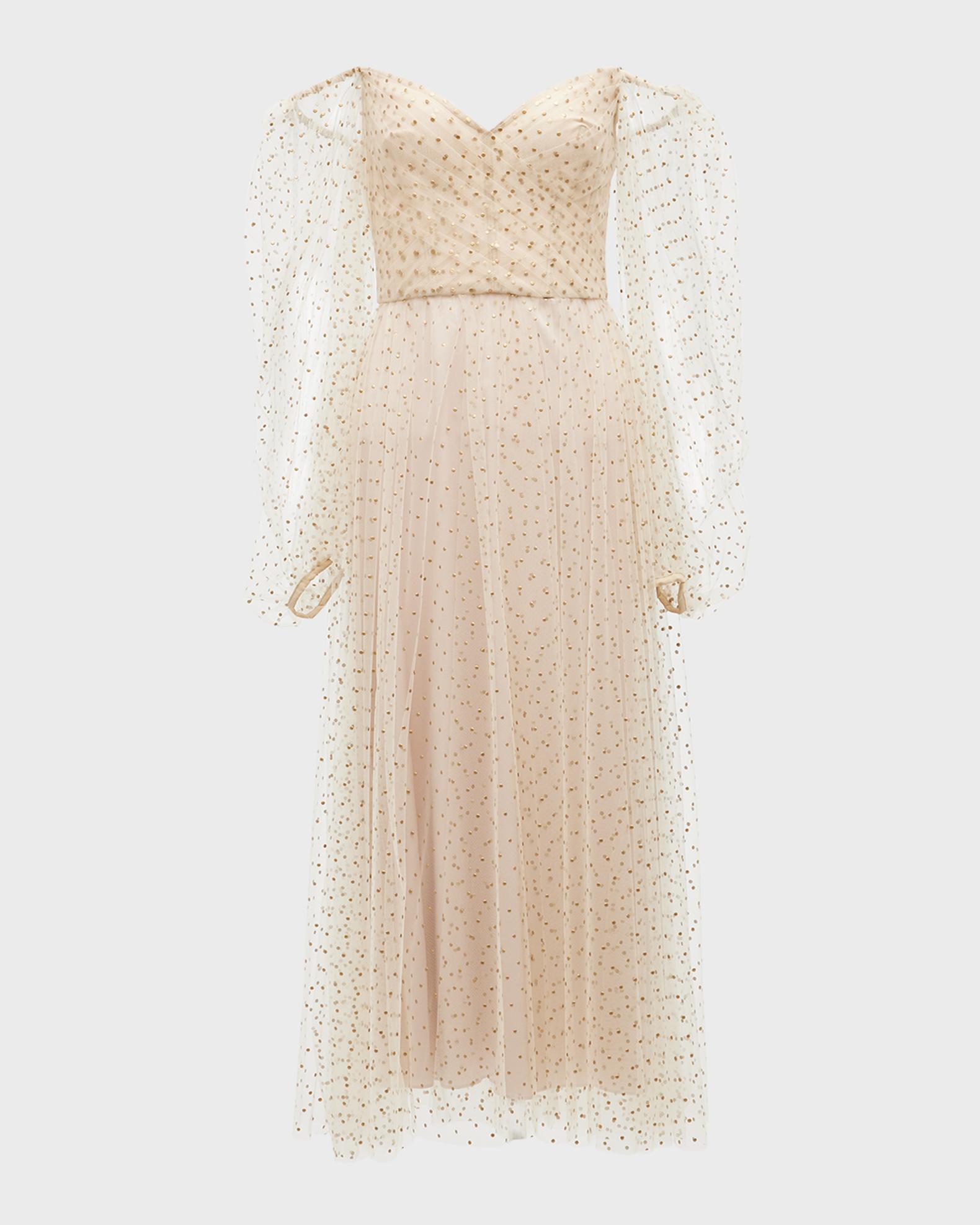 Glamorous Ball Gown Off-The-Shoulder Puff Sleeve Lace-Up Corset Glitter Tulle Evening Dress With Train