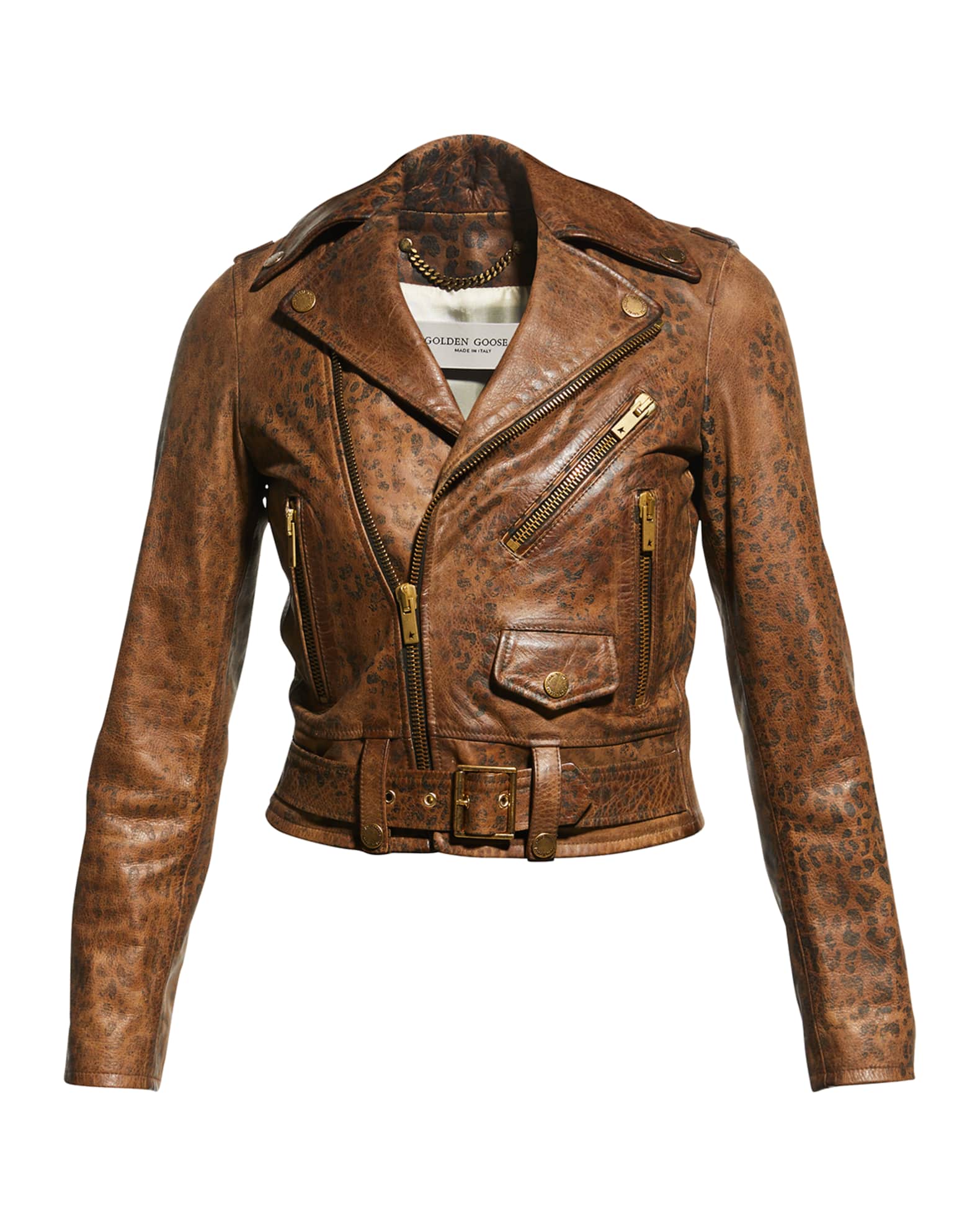 Golden Goose Faded Leopard-Print Leather Jacket | Neiman Marcus