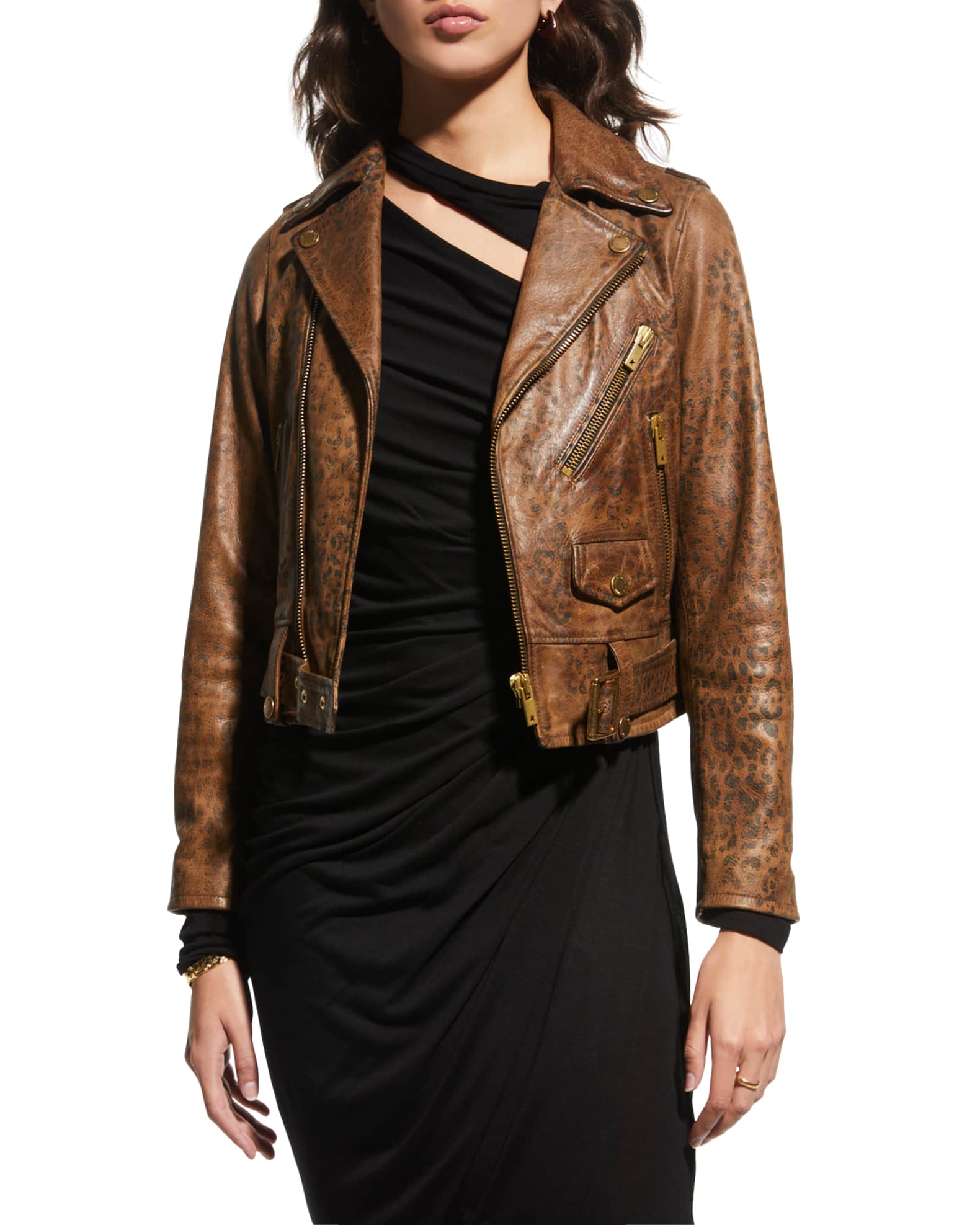 Leather leopard online jacket