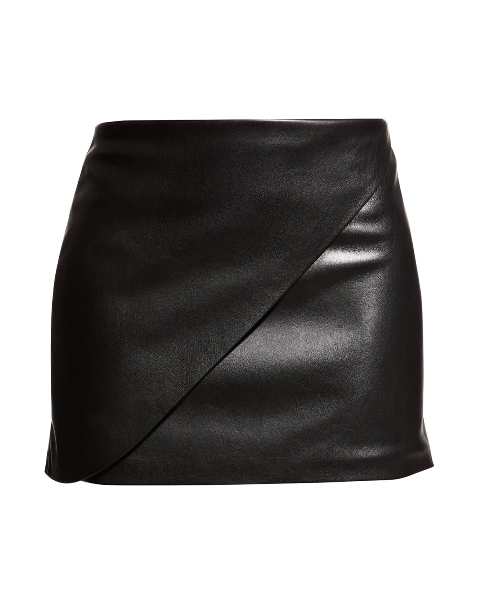 Alice + Olivia Dasia Vegan-Leather Asymmetric Mini Skirt | Neiman Marcus