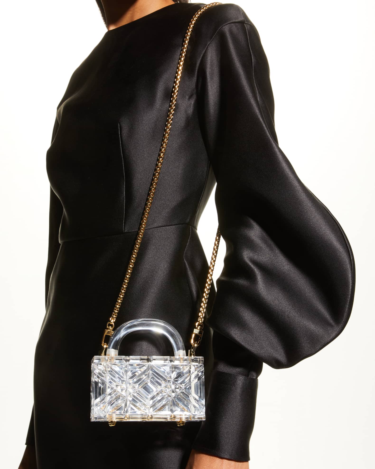 L'Afshar Adele Mini Acrylic Top-Handle Bag With Crossbody Chain ...