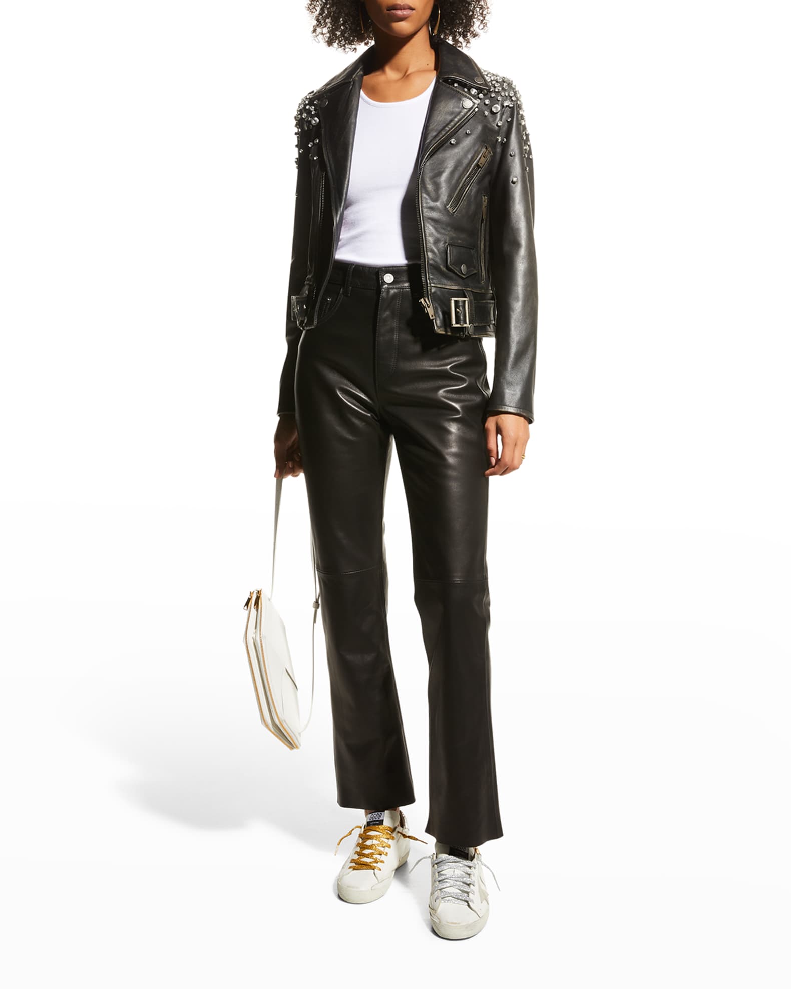 Golden Goose Golden Distressed Leather Jacket with Crystals