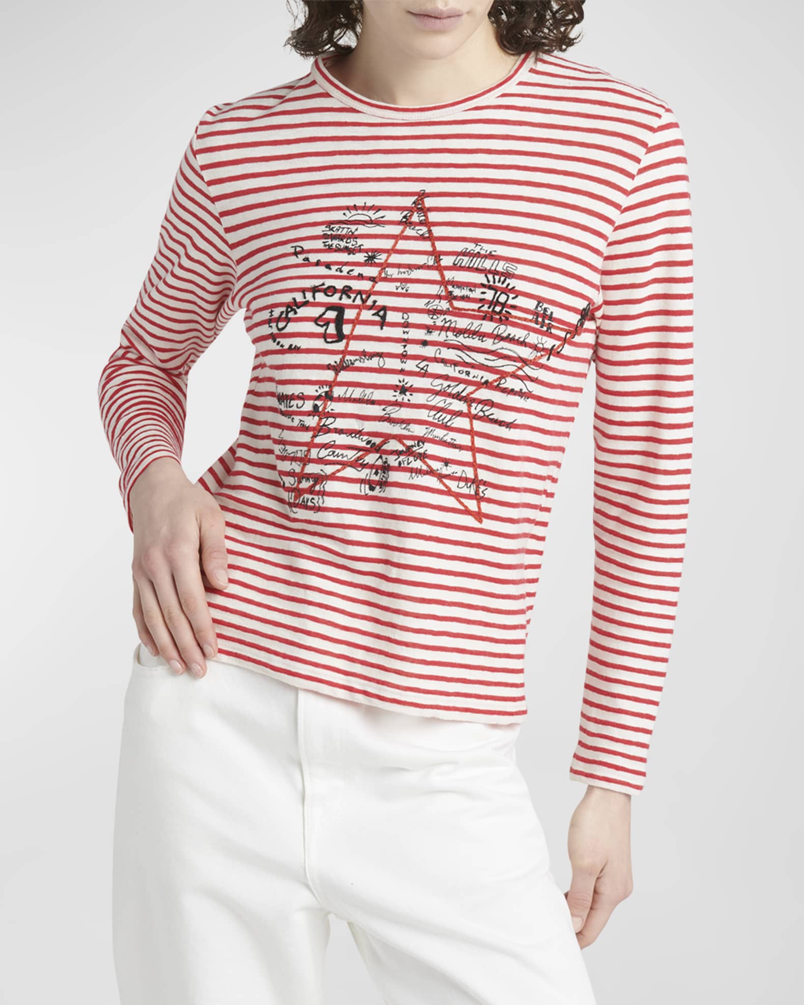 Golden Goose Striped Long-Sleeve T-Shirt w/ Embroidery
