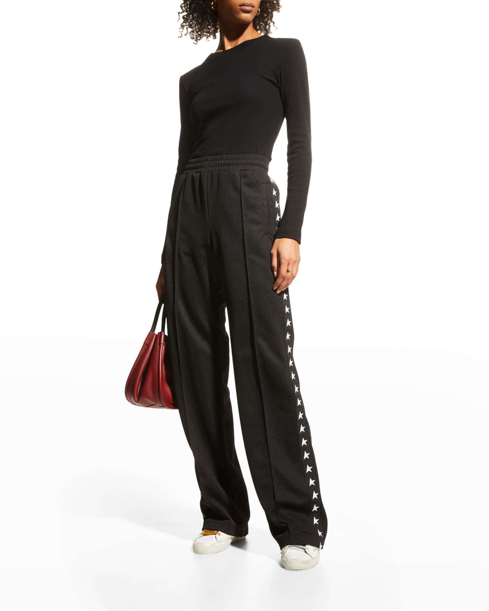 Vintage: Christian Dior Black Leather Lace Up Wide Bottom Pants