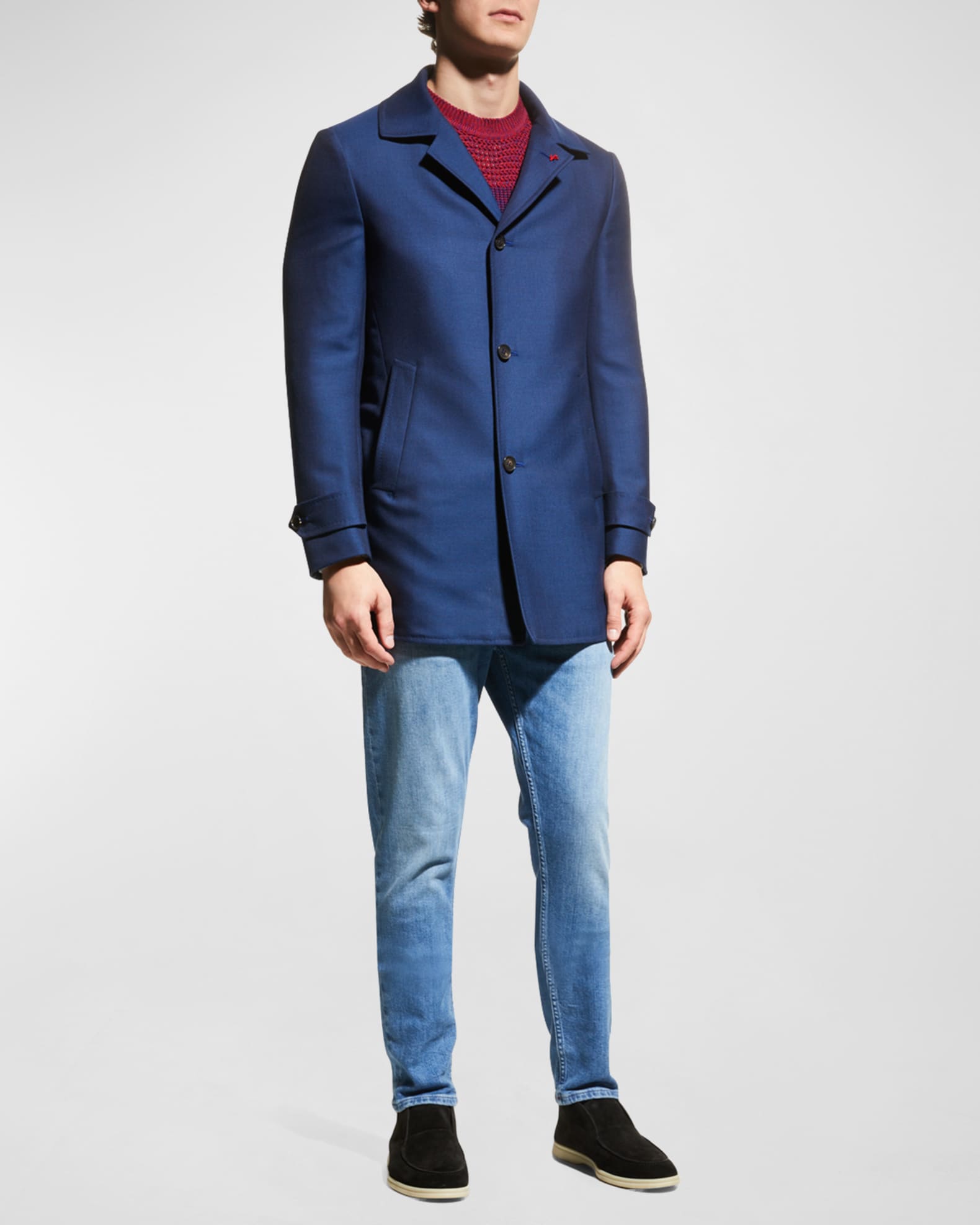 Isaia Men's Wool-Cashmere Walking Coat | Neiman Marcus