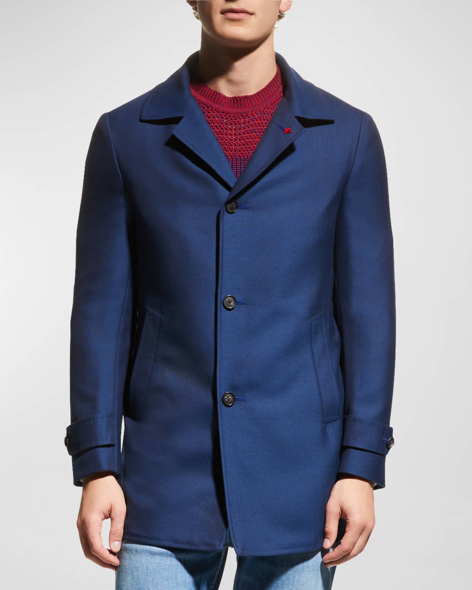 Isaia Men's Wool-Cashmere Walking Coat | Neiman Marcus
