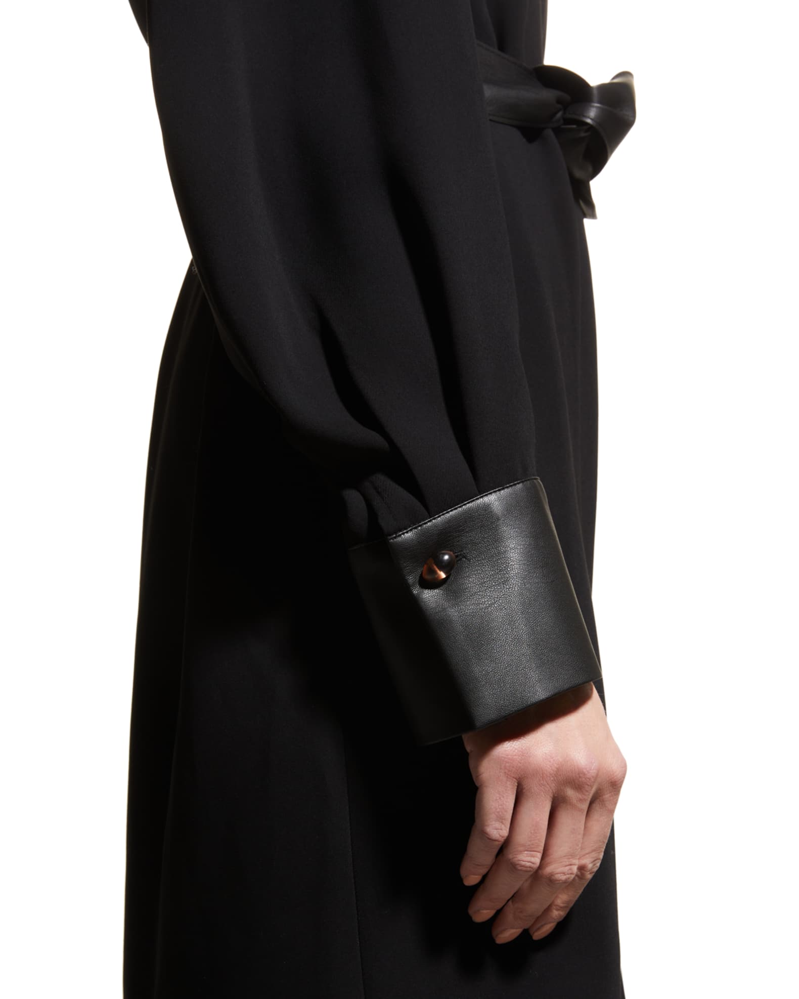 Velvet Slit Round Neck Long Sleeve Dress with Side Tie Detail