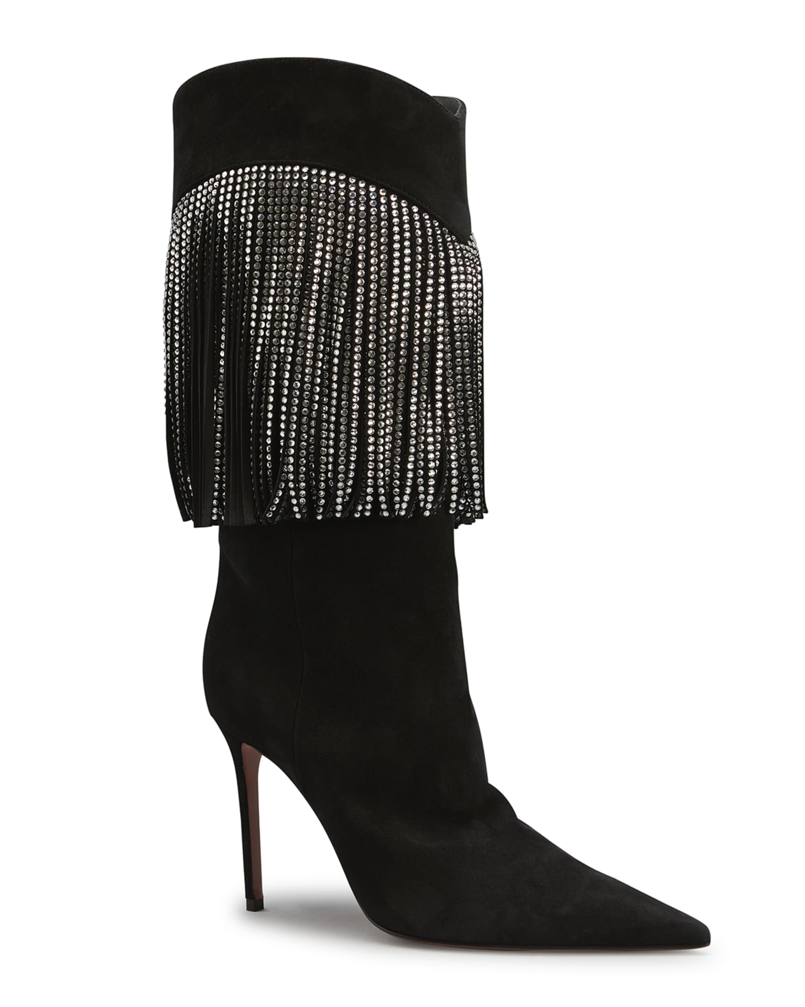 Amina Muaddi Lily Crystal Fringe Stiletto Boots | Neiman Marcus