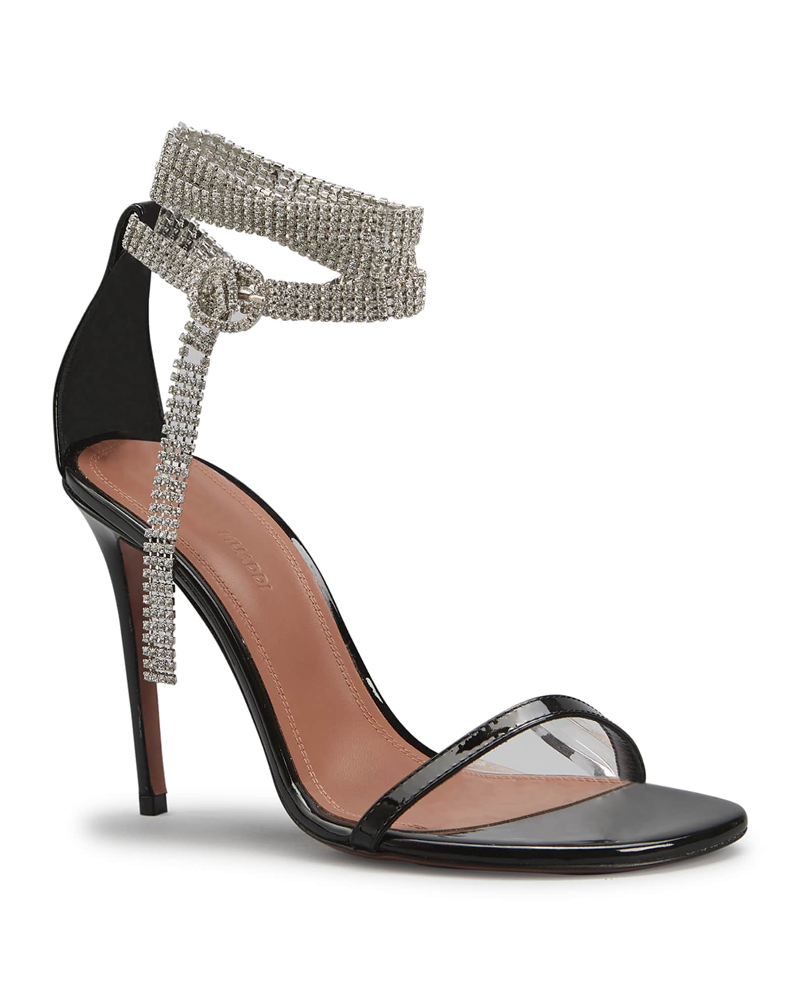 Amina Muaddi Giorgia Crystal-Wrap Patent Sandals | Neiman Marcus