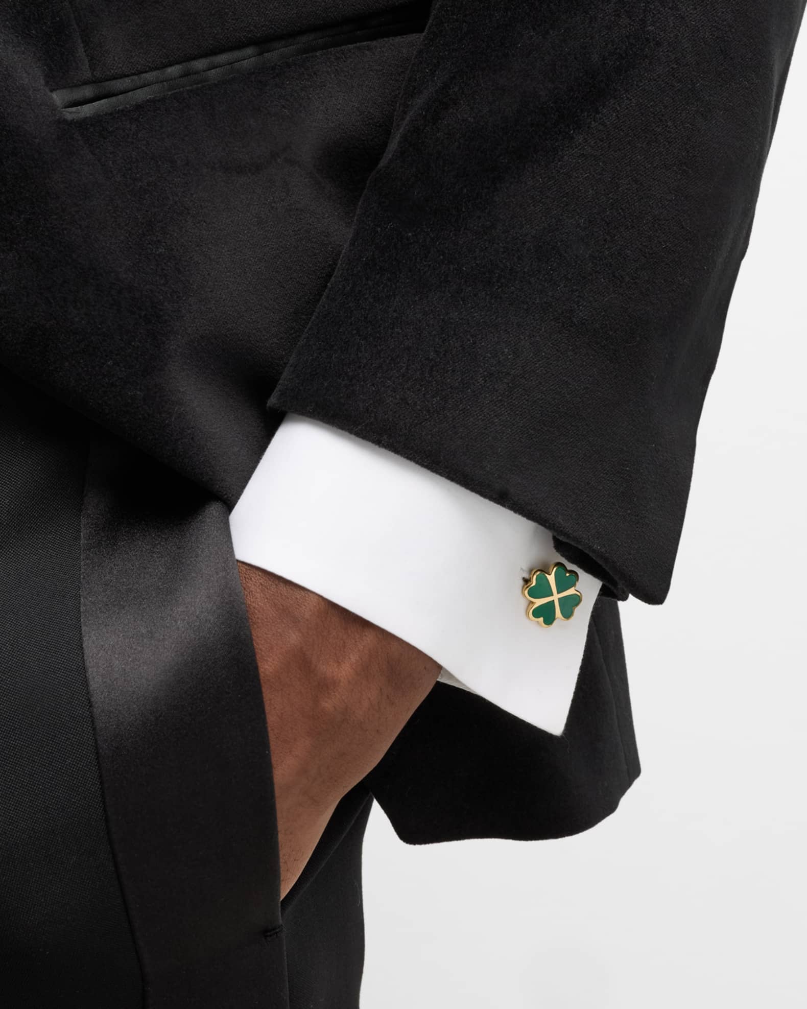 Men's Gold Vermeil and Green Onyx Four Leaf Clover Cufflinks 1