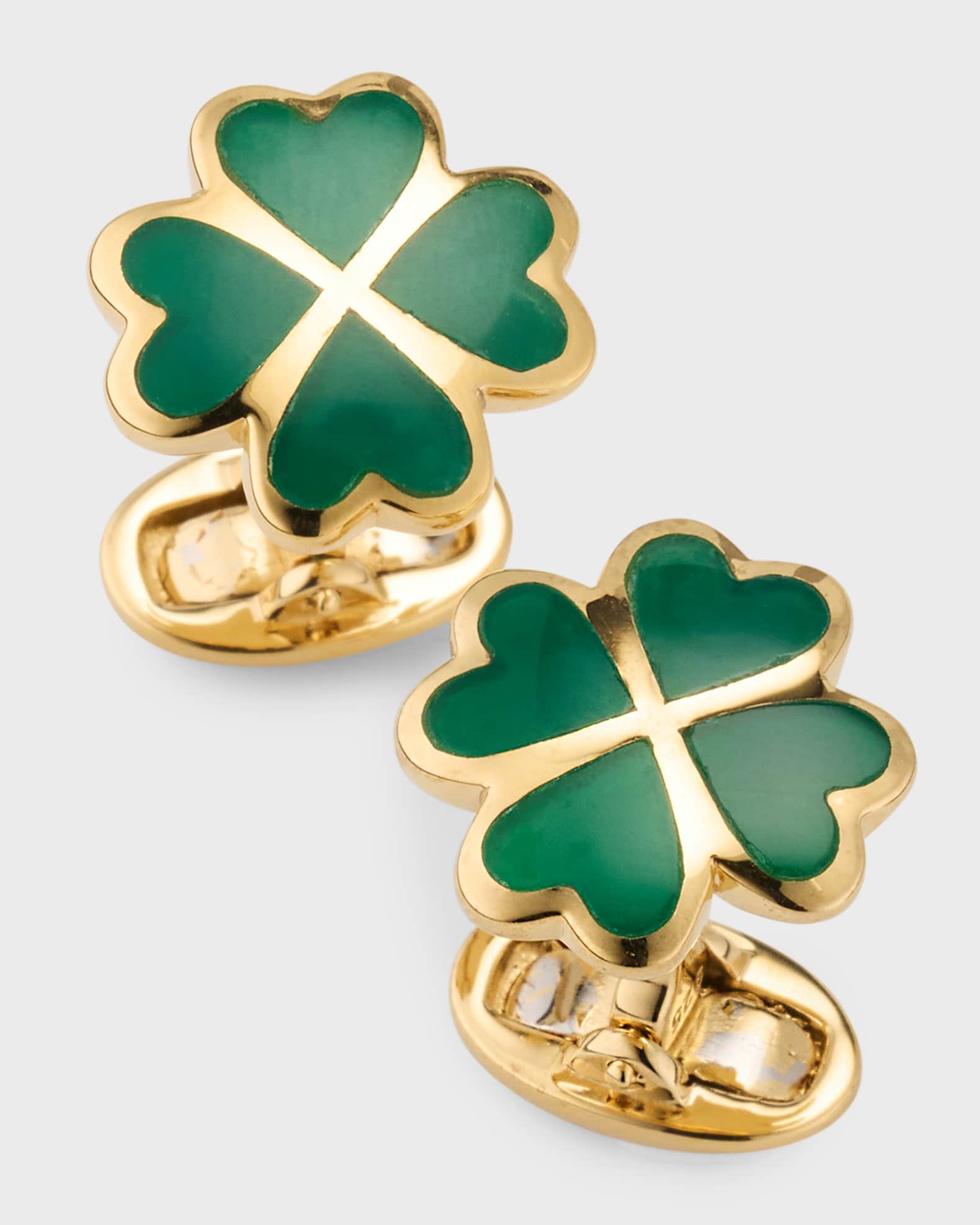 Men's Gold Vermeil and Green Onyx Four Leaf Clover Cufflinks 0