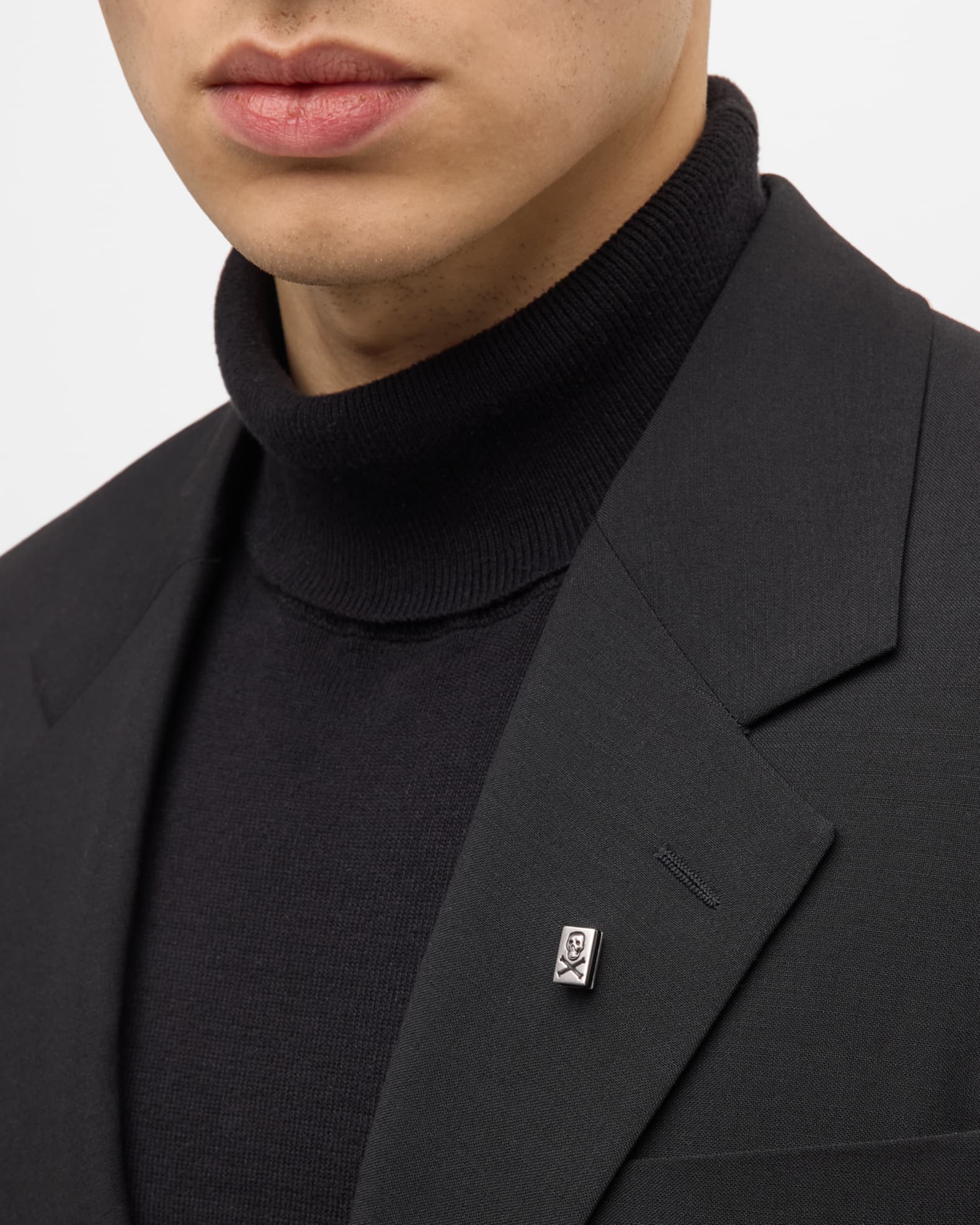 Men's Sterling Silver Skull and Crossbones Lapel Pin 1