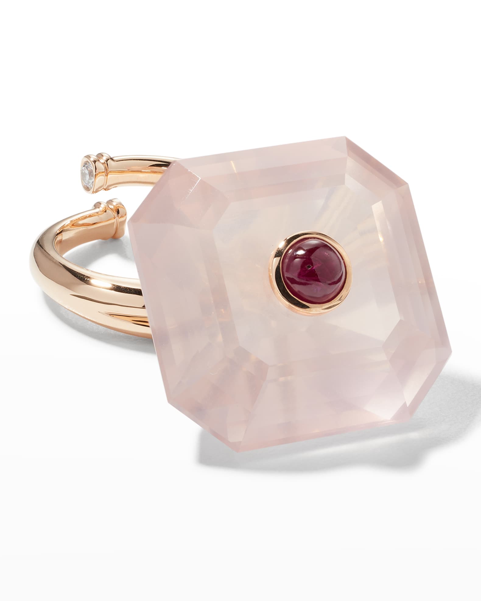 Prince Dimitri Jewelry 18K Rose Quartz Ring with Ruby and Diamonds ...