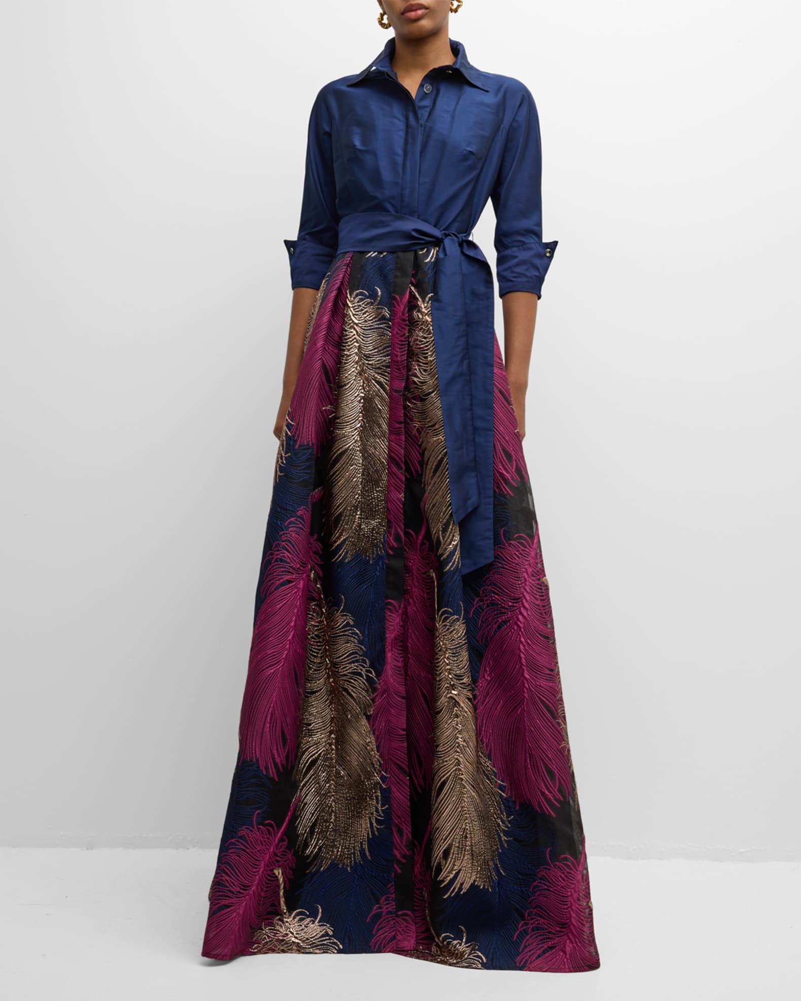 20-60代 人気ファッションブランド Rickie Freeman for Teri Jon Taffeta Shirtdress w/ Feather トップス