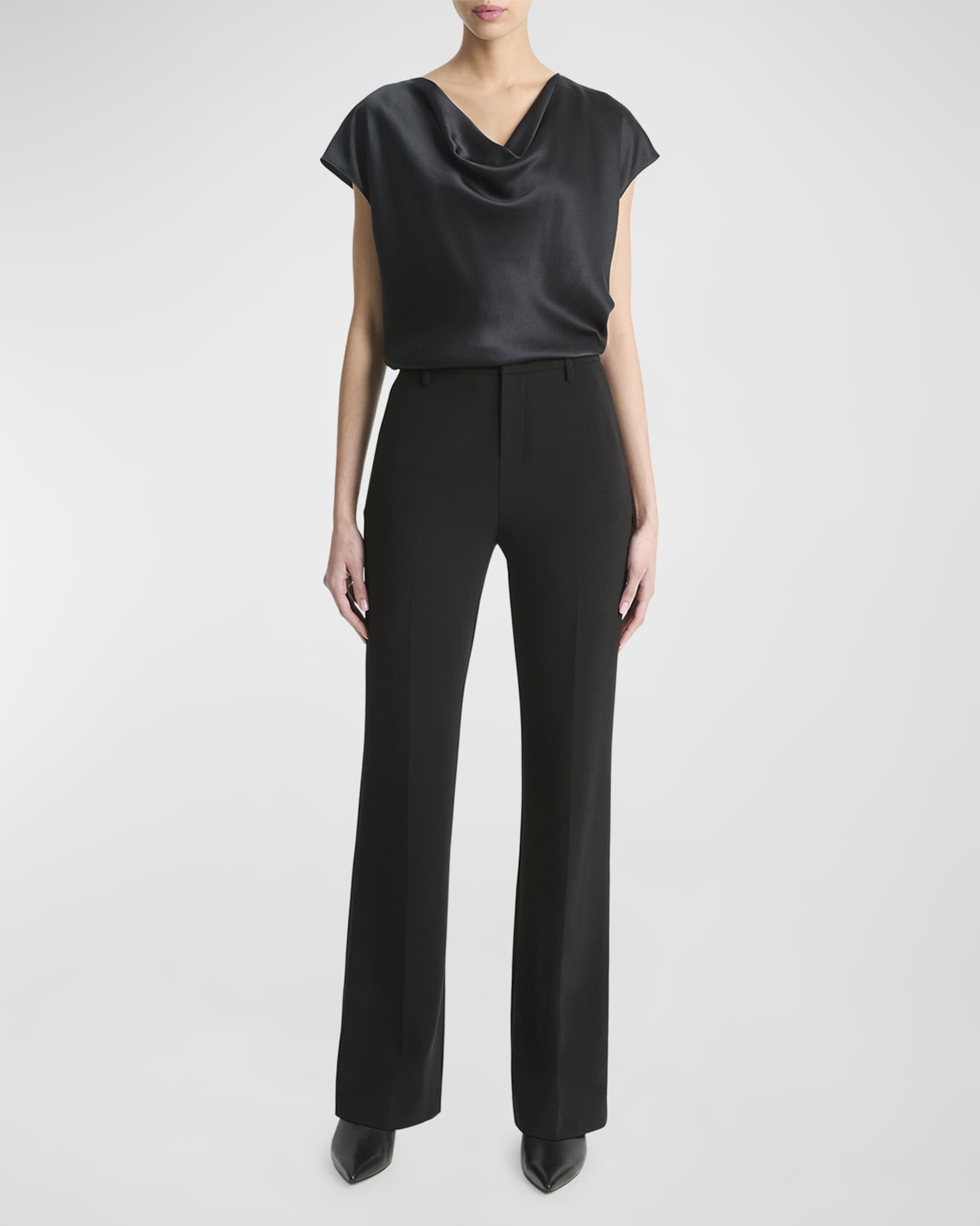 Cowl-Neck Cap-Sleeve Satin Blouse 1