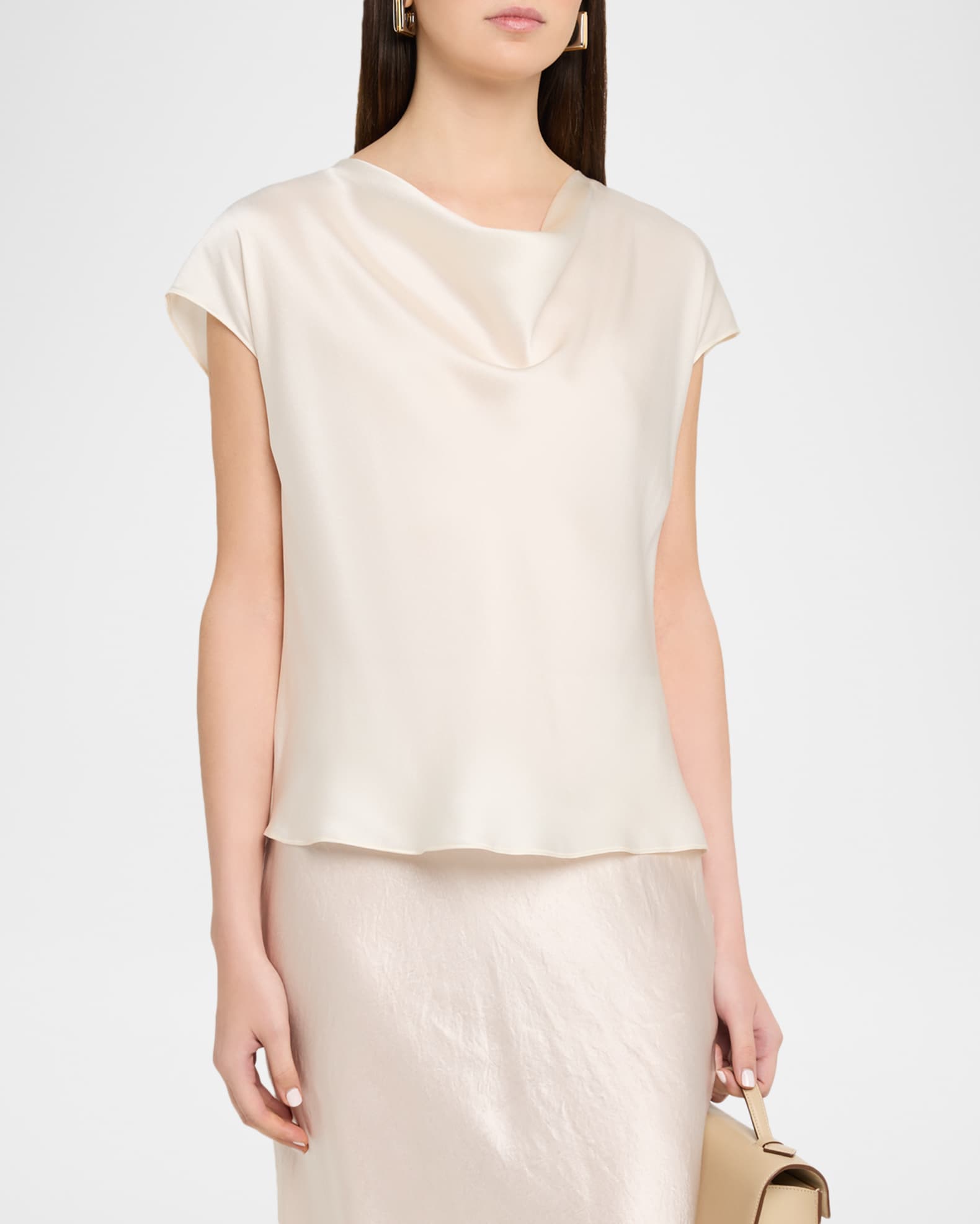 vince cap sleeve satin dress Vince Draped Cowl Neck Cap Sleeve Midi Dress in Blue