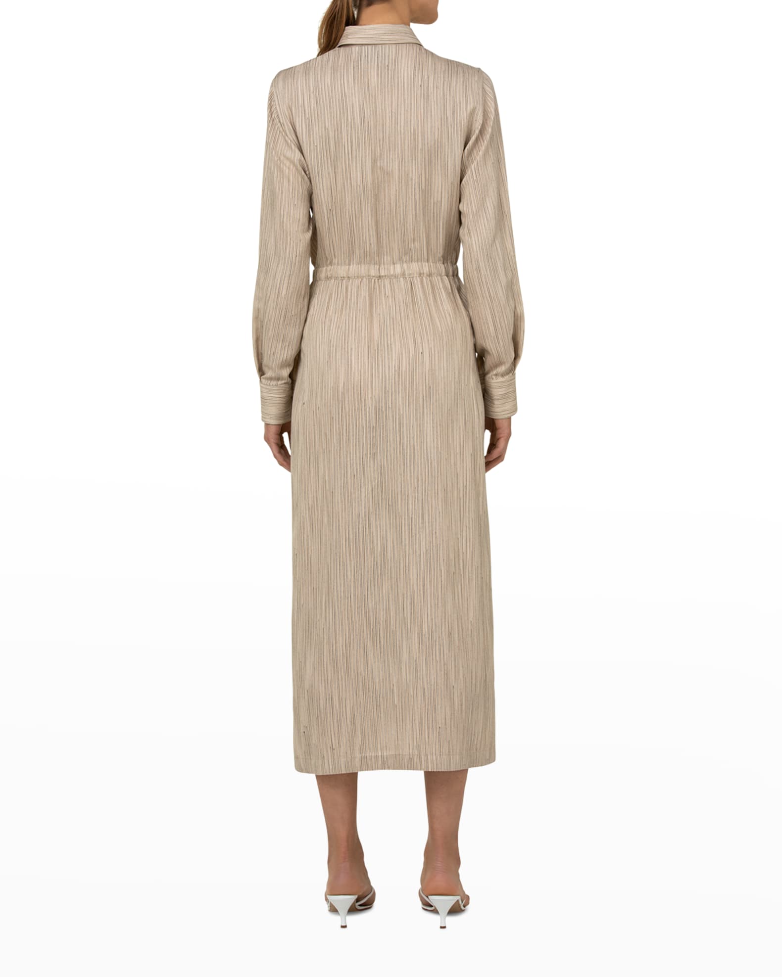 Akris Striped Woven Long-Sleeve Midi Dress | Neiman Marcus