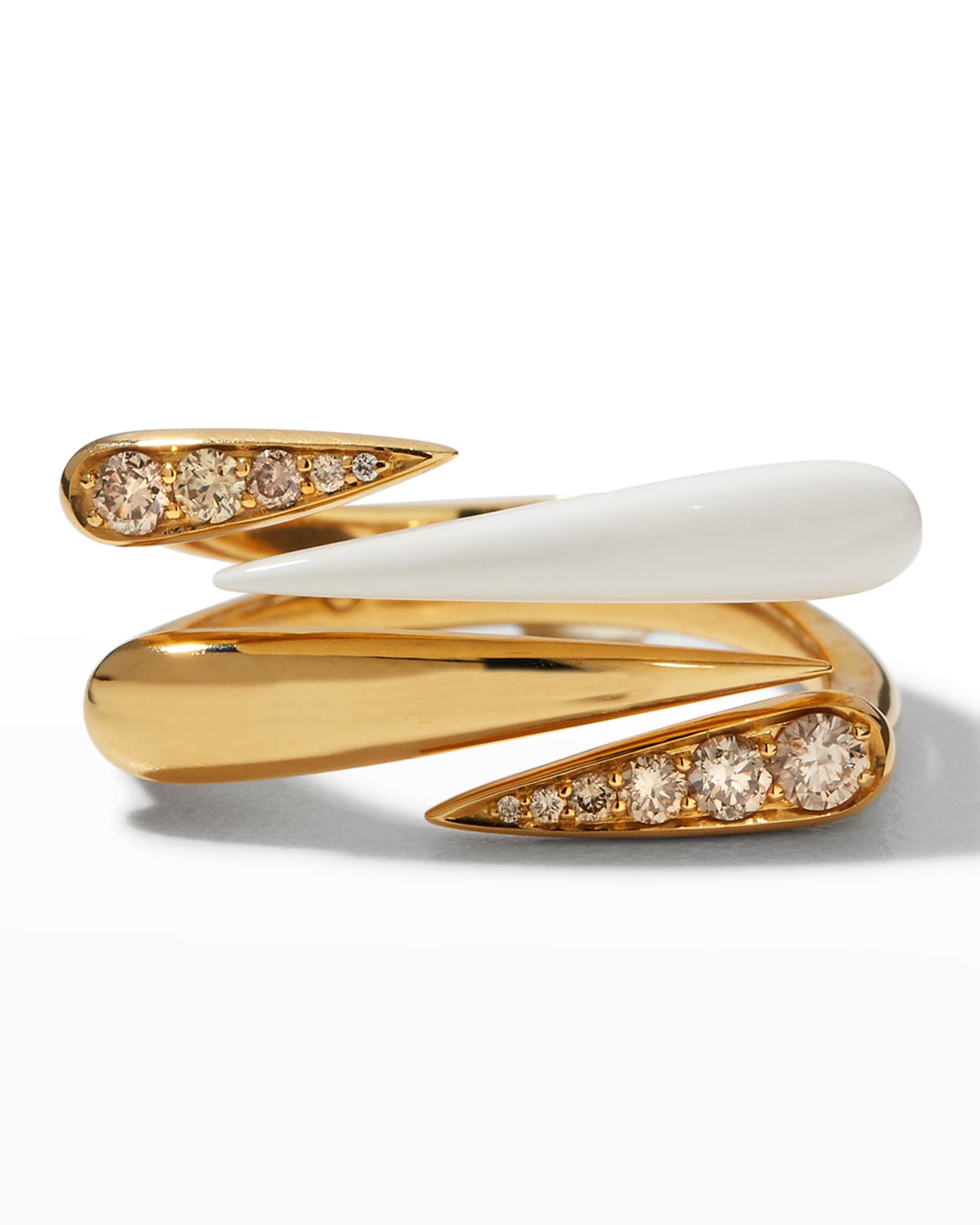 18k Yellow Gold Brown Diamond and White Ceramic Ring, Size 53 0