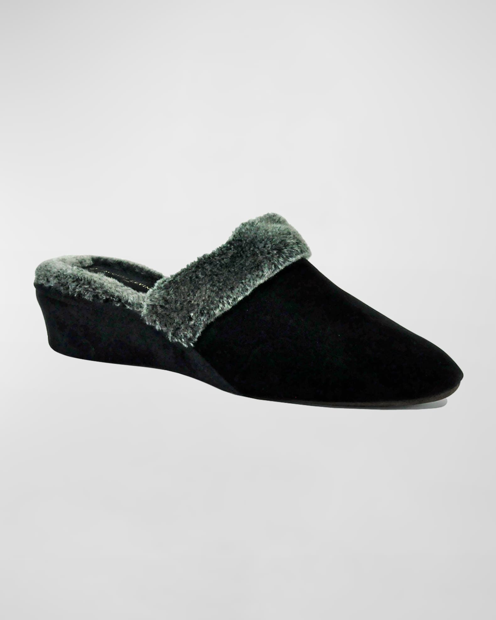 Jacques Levine Suede & Faux Shearling Slippers