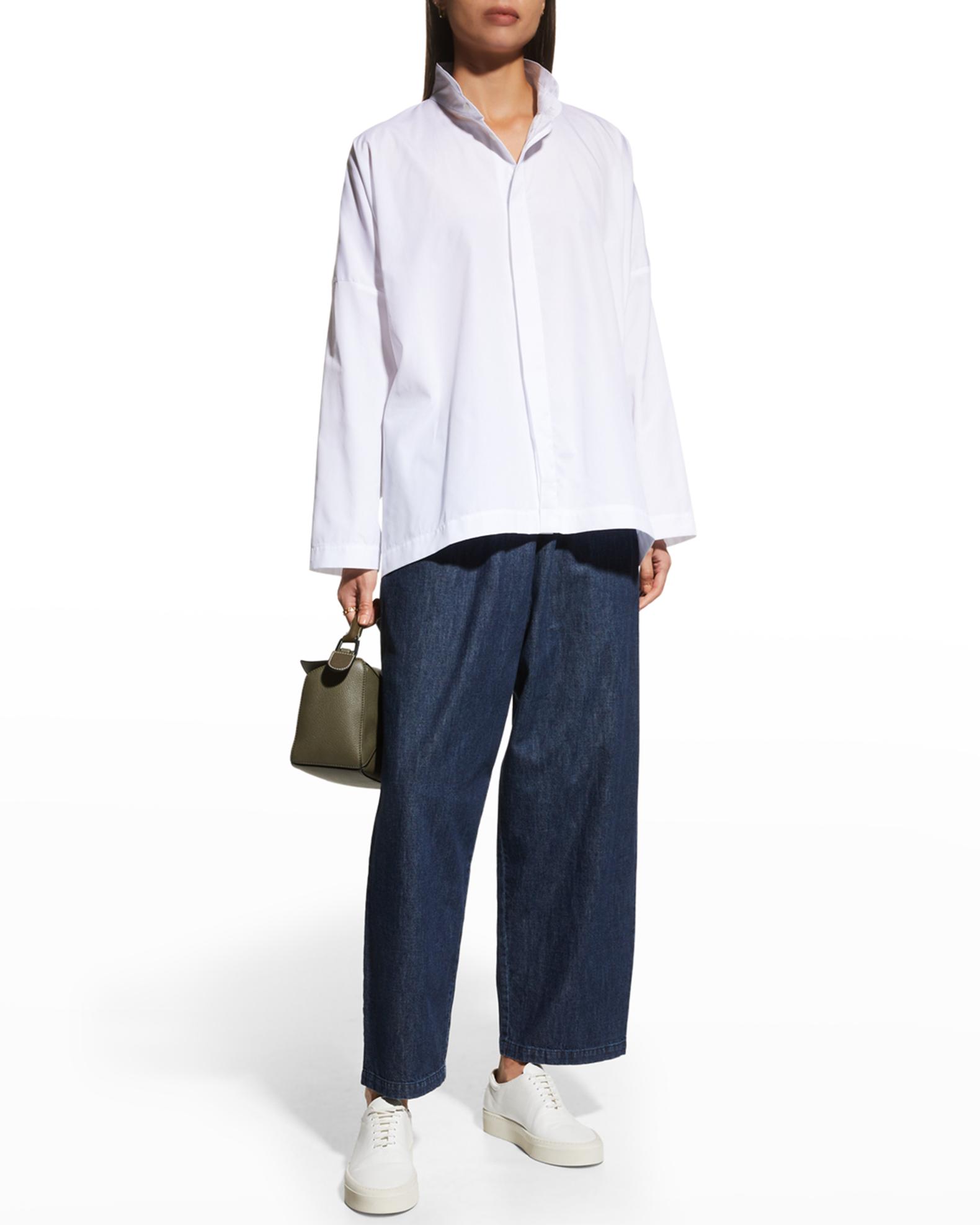 Eskandar Wide Longer-Back Double Stand Collar Shirt (Mid Plus
