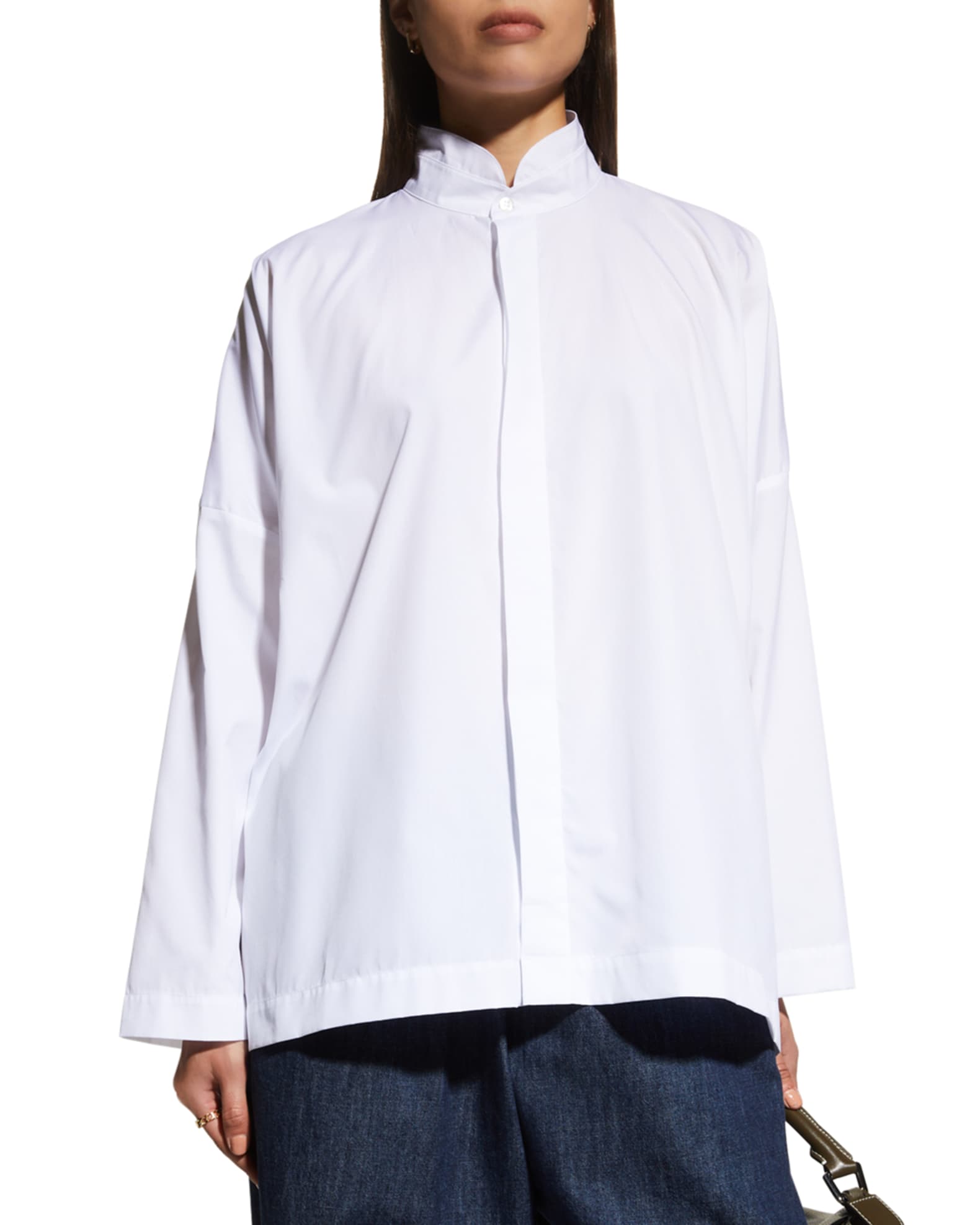 Eskandar white Cotton Stand-Collar Shirt
