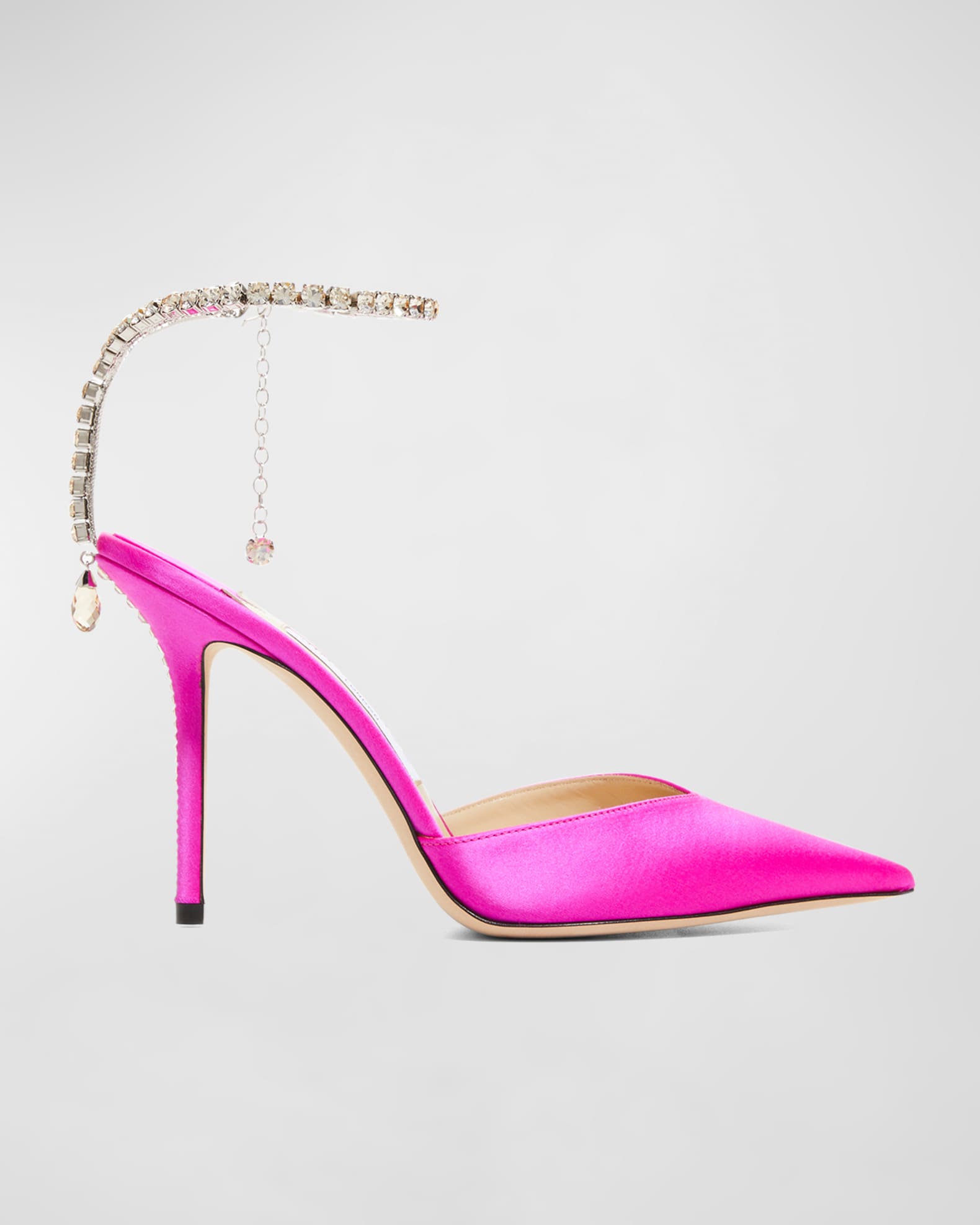 Saeda 100mm Satin Crystal Ankle-Strap Pumps