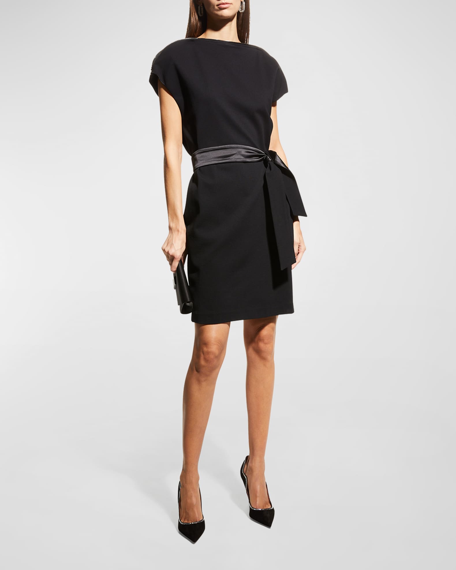 Emporio Armani Zip-Neck Milano Jersey Midi Dress | Neiman Marcus