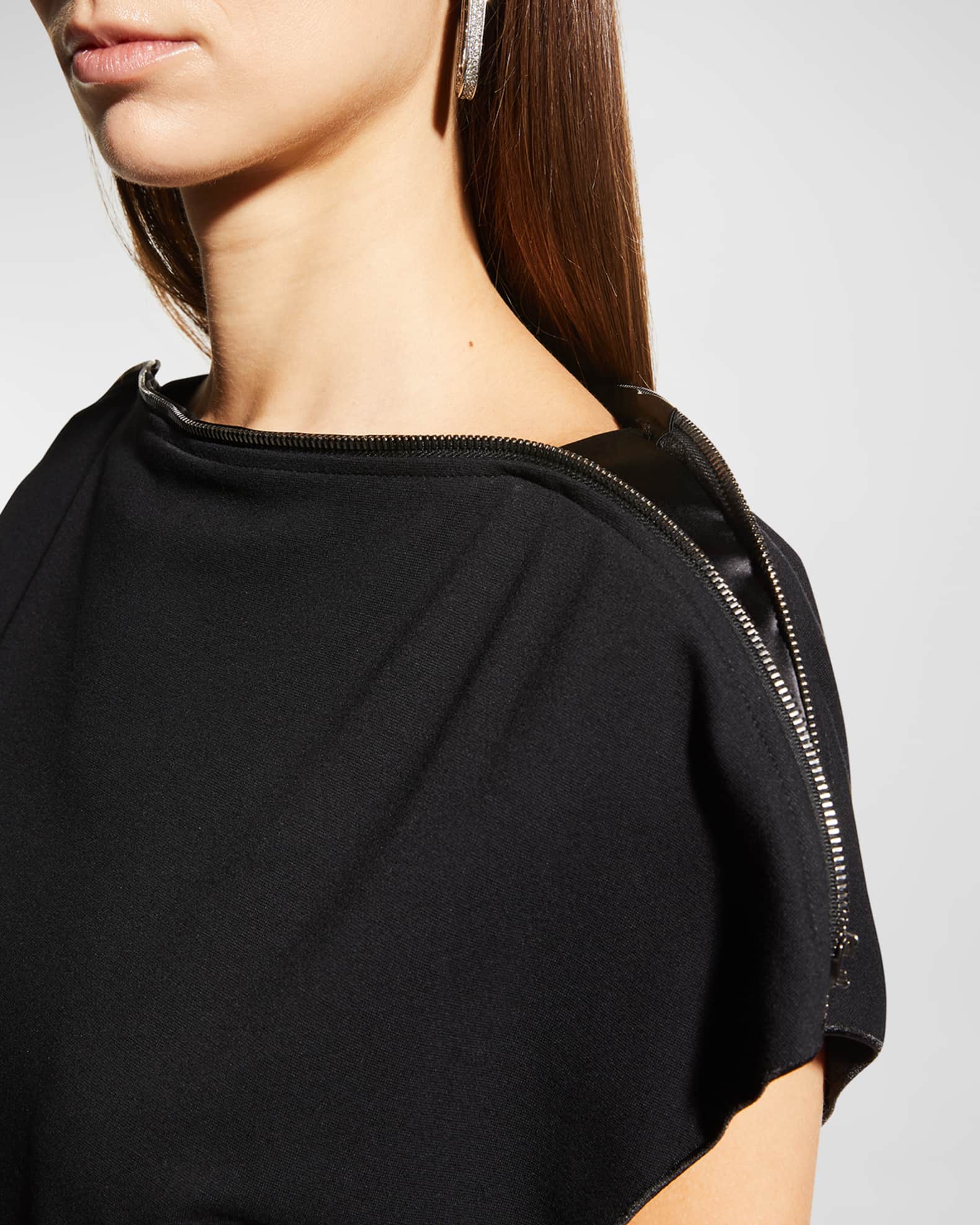 Emporio Armani Zip-Neck Milano Jersey Midi Dress | Neiman Marcus