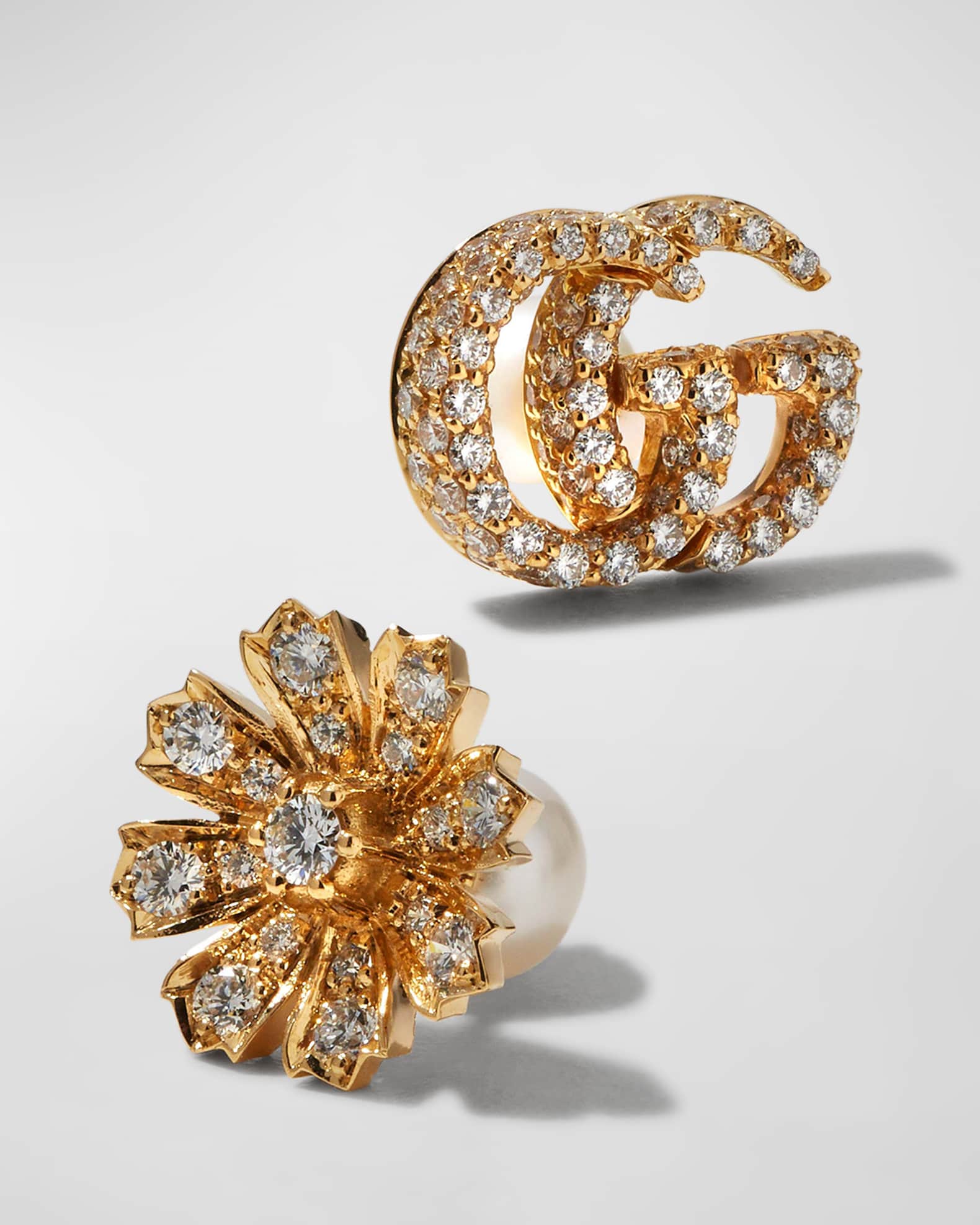 Gucci 18k Gold Diamond Flora GG Earrings Neiman Marcus