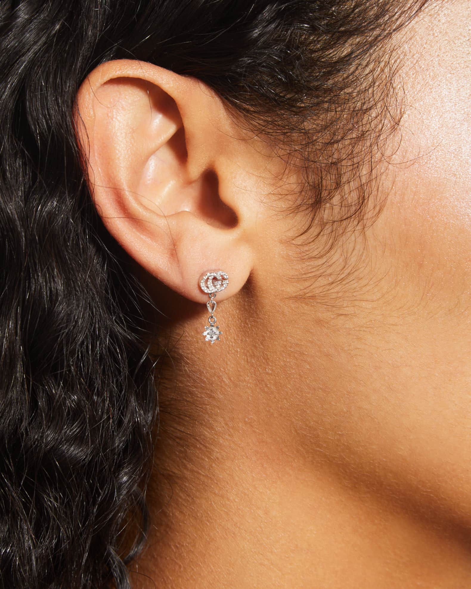 18k White Gold Diamond Flora GG Drop Earrings 1