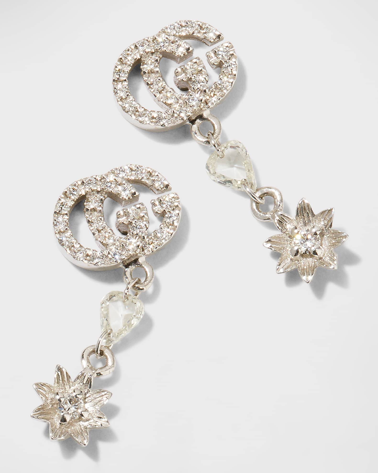 累積売上総額第１位【GUCCI★グッチ】FLORAL DROP EARRINGS Gucci 18k White Gold Diamond Flora GG Drop Earrings | Neiman