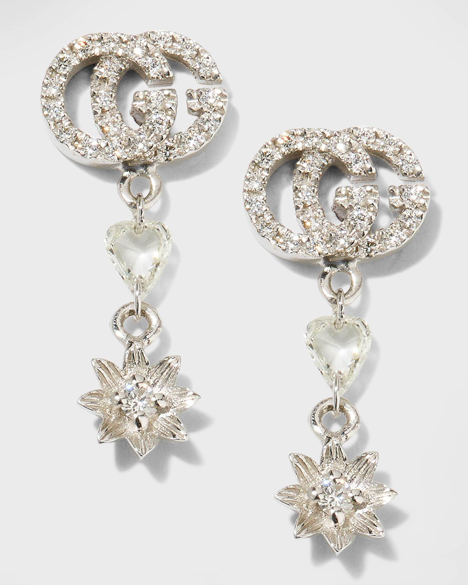 18k White Gold Diamond Flora GG Drop Earrings 0