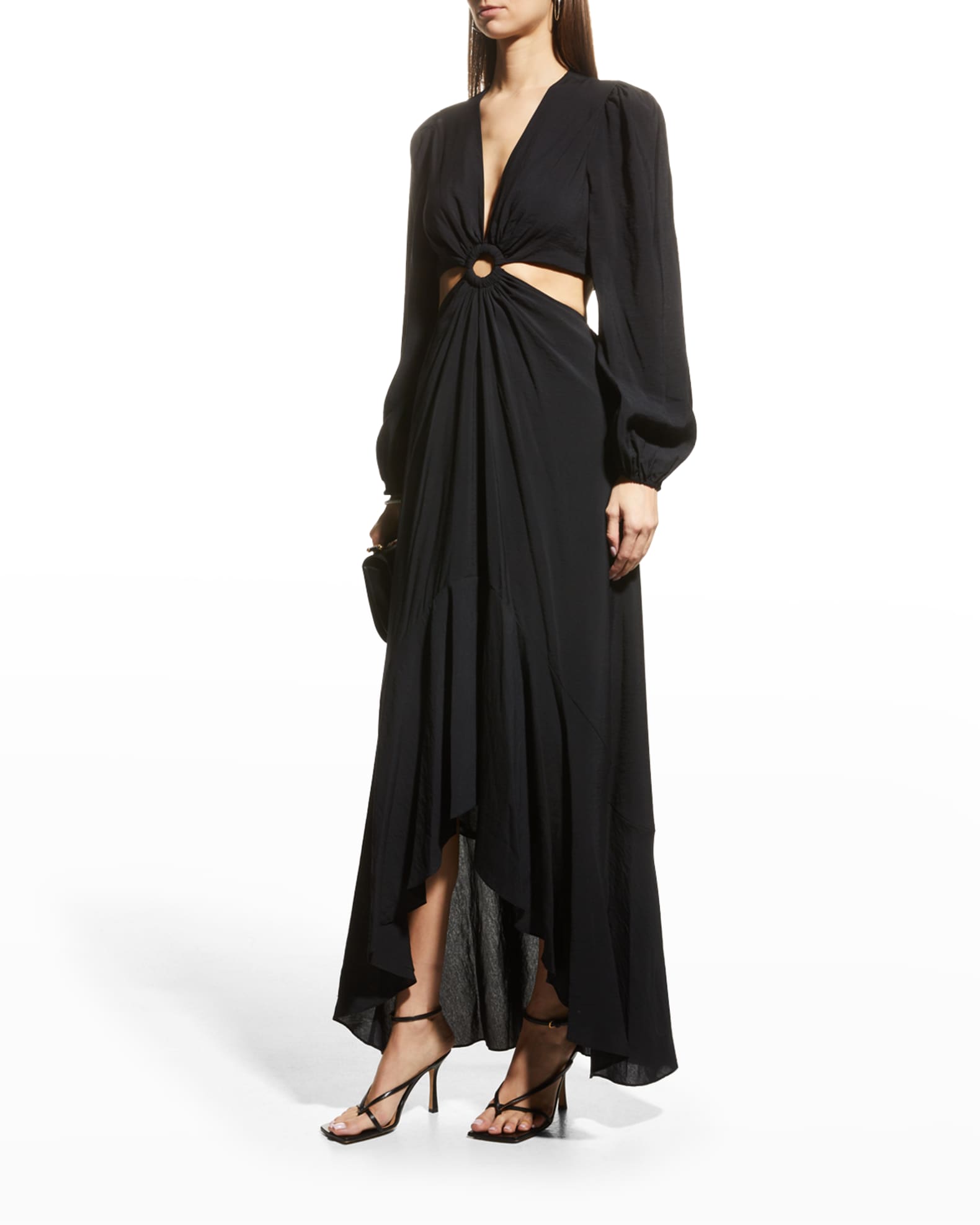 puff sleeve cut out maxi dress