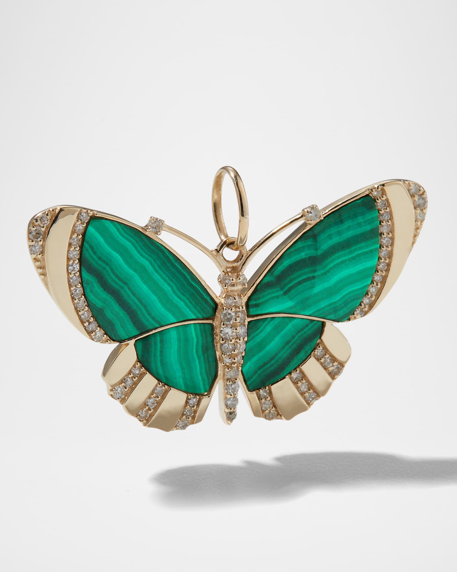Malachite Carved Butterfly Pendant with Diamonds 1