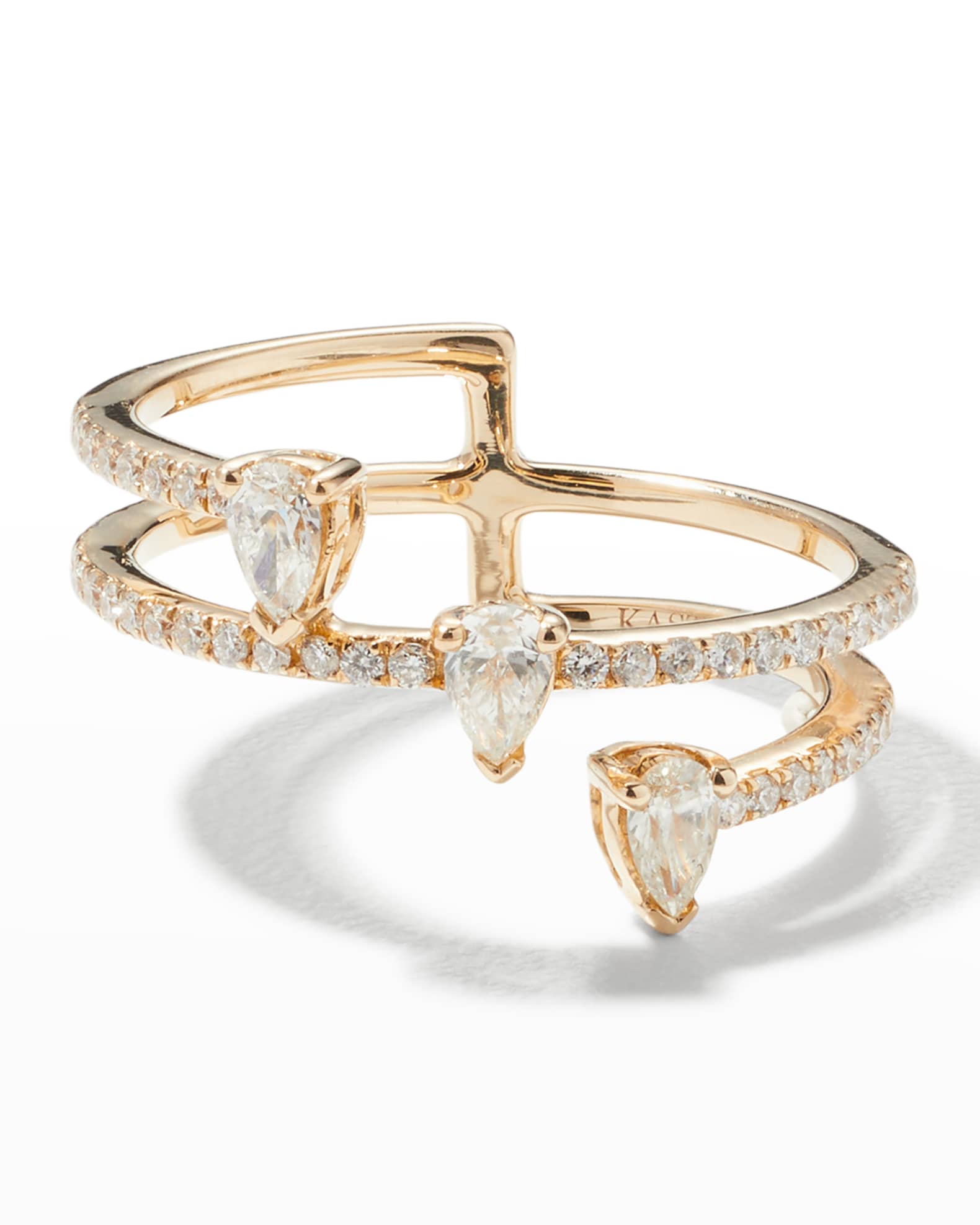 14k Asymmetrical 3-Drop Spiral Diamond Ring 0