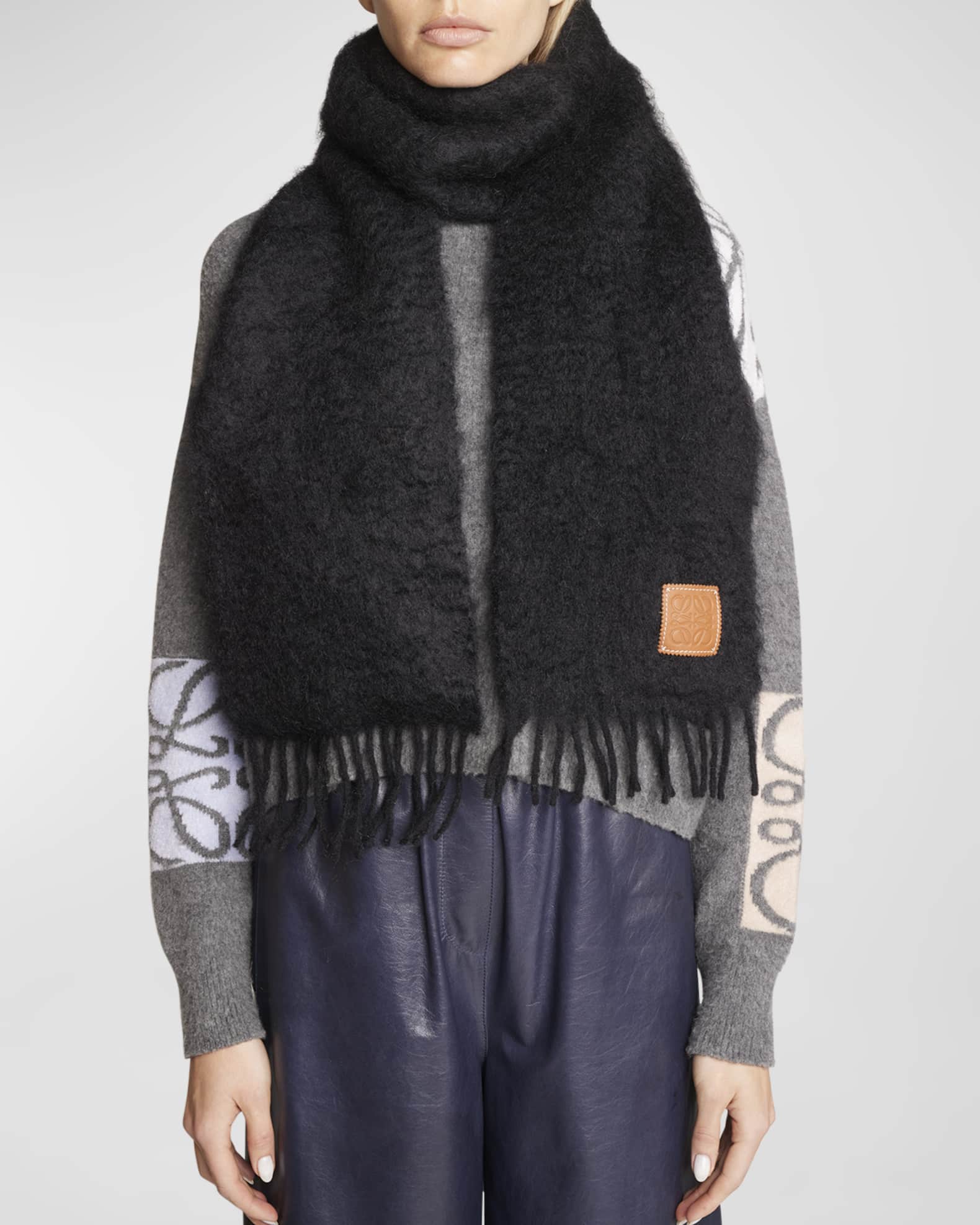 Loewe Anagram Mohair Fringe Scarf | Neiman Marcus