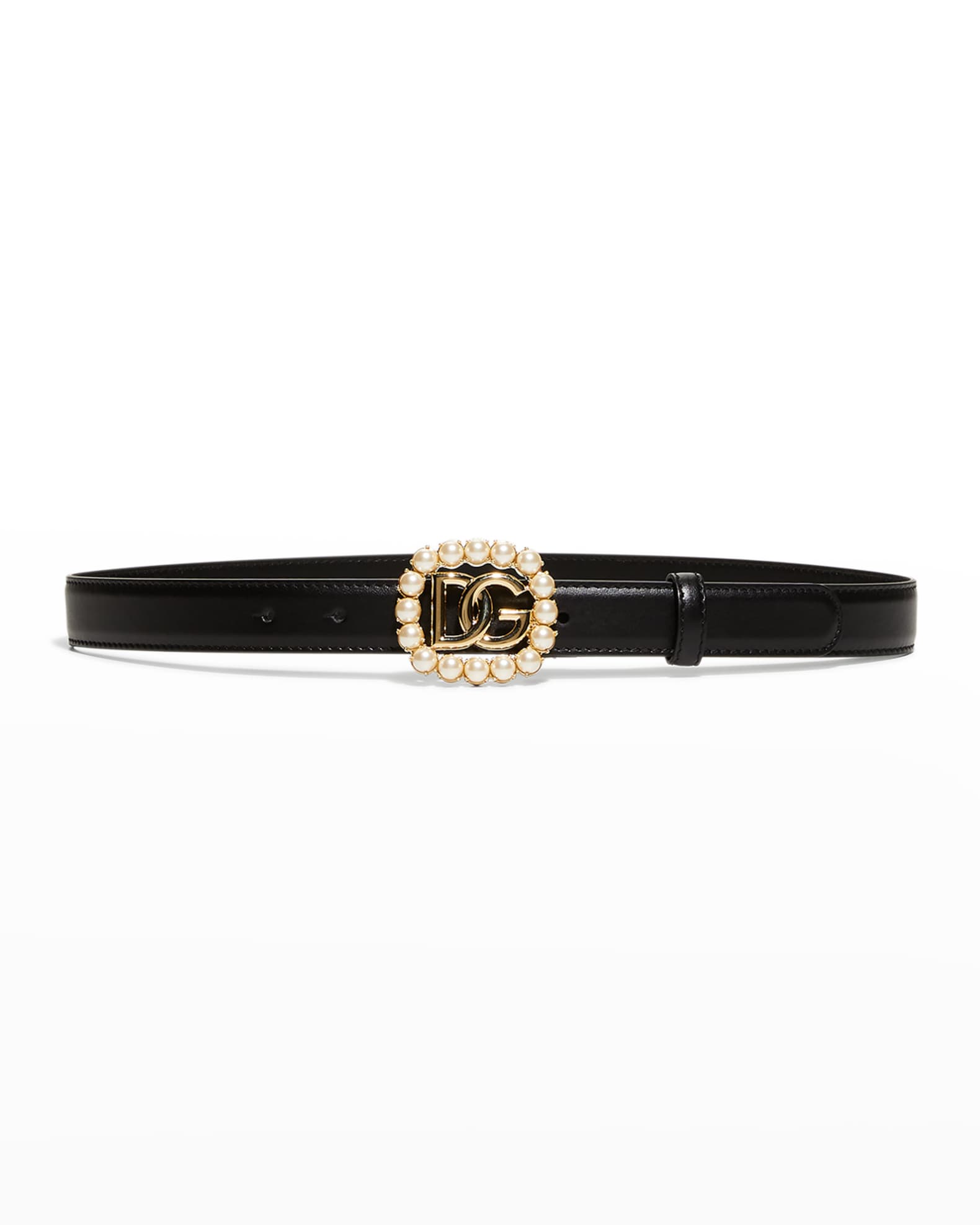 Dolce&Gabbana DG Logo Pearly Leather Belt | Neiman Marcus
