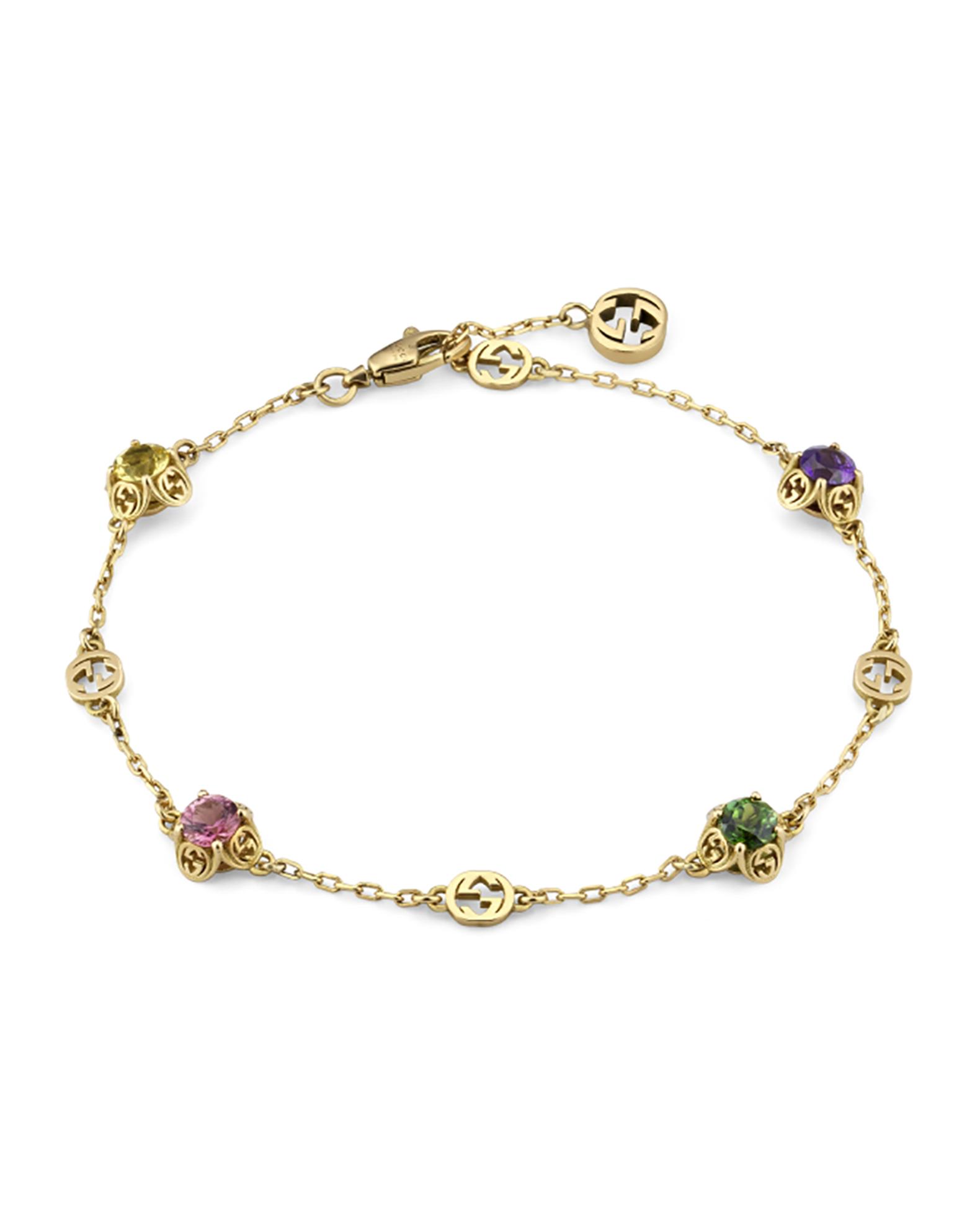 GUCCI ラインストーン ブレスレット Gucci Interlocking-G and Gemstone Bracelet in Yellow Gold | Neiman