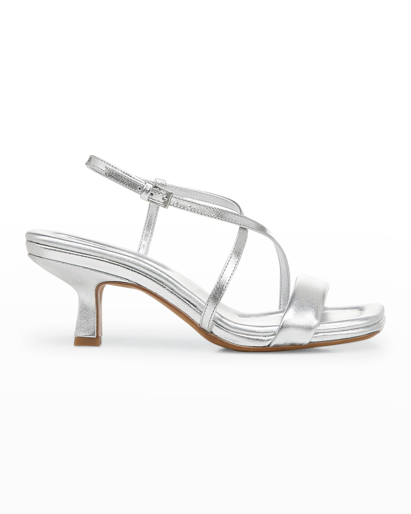 Silver strappy kitten heels