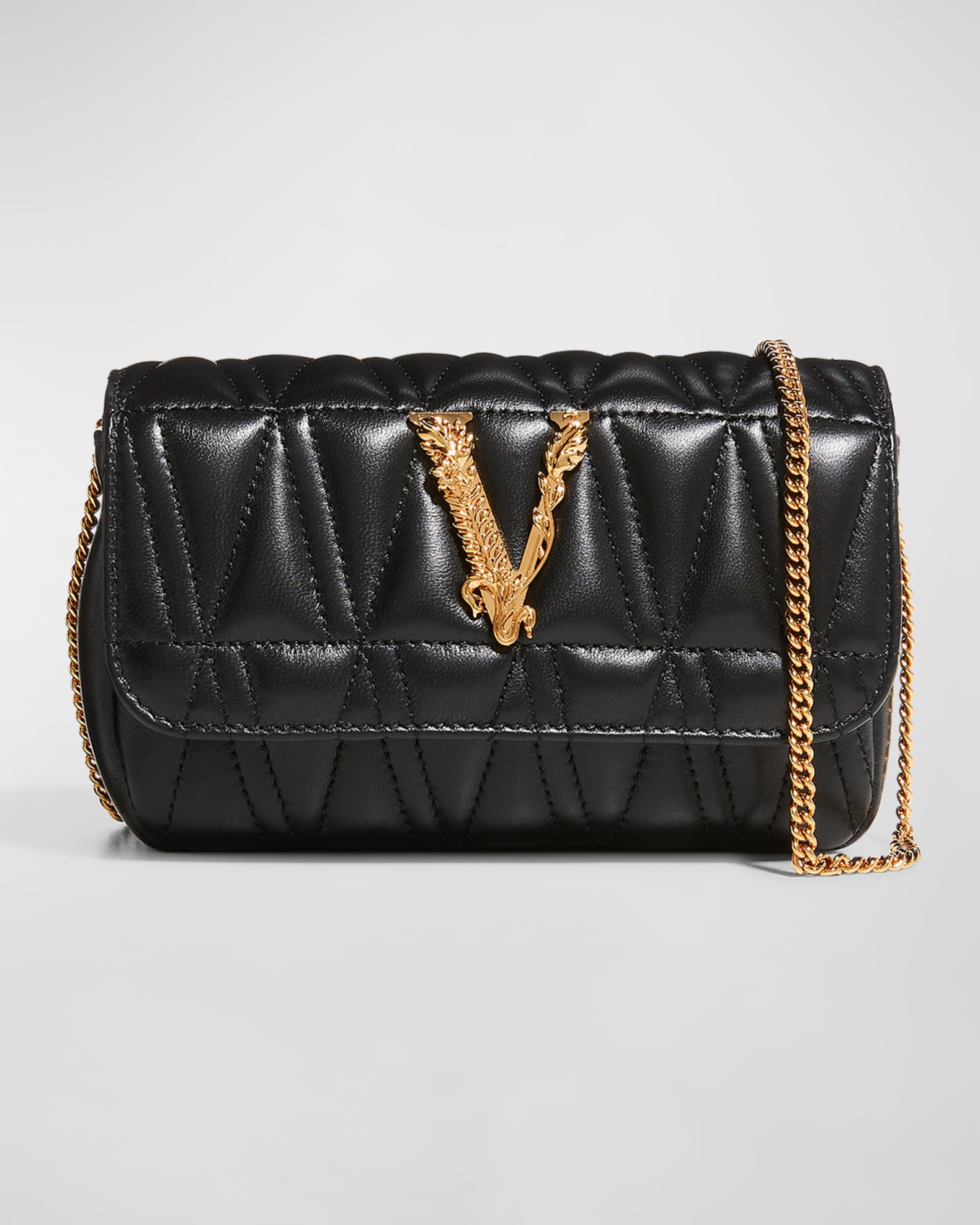 Versace Virtus Camera Crossbody Bag Black in Leather with Gold