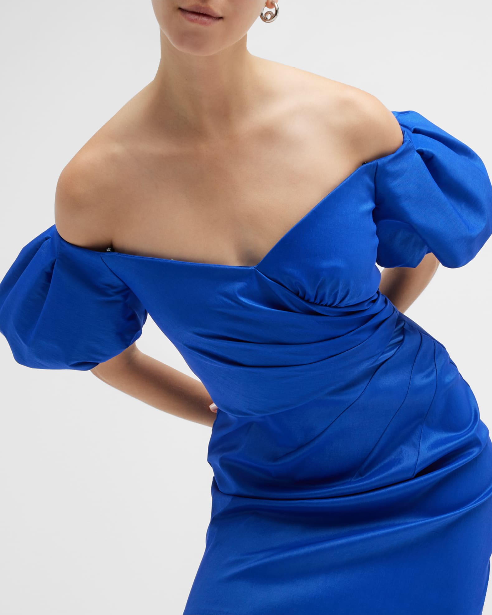 SHO Off-Shoulder Puff-Sleeve Taffeta Dress | Neiman Marcus