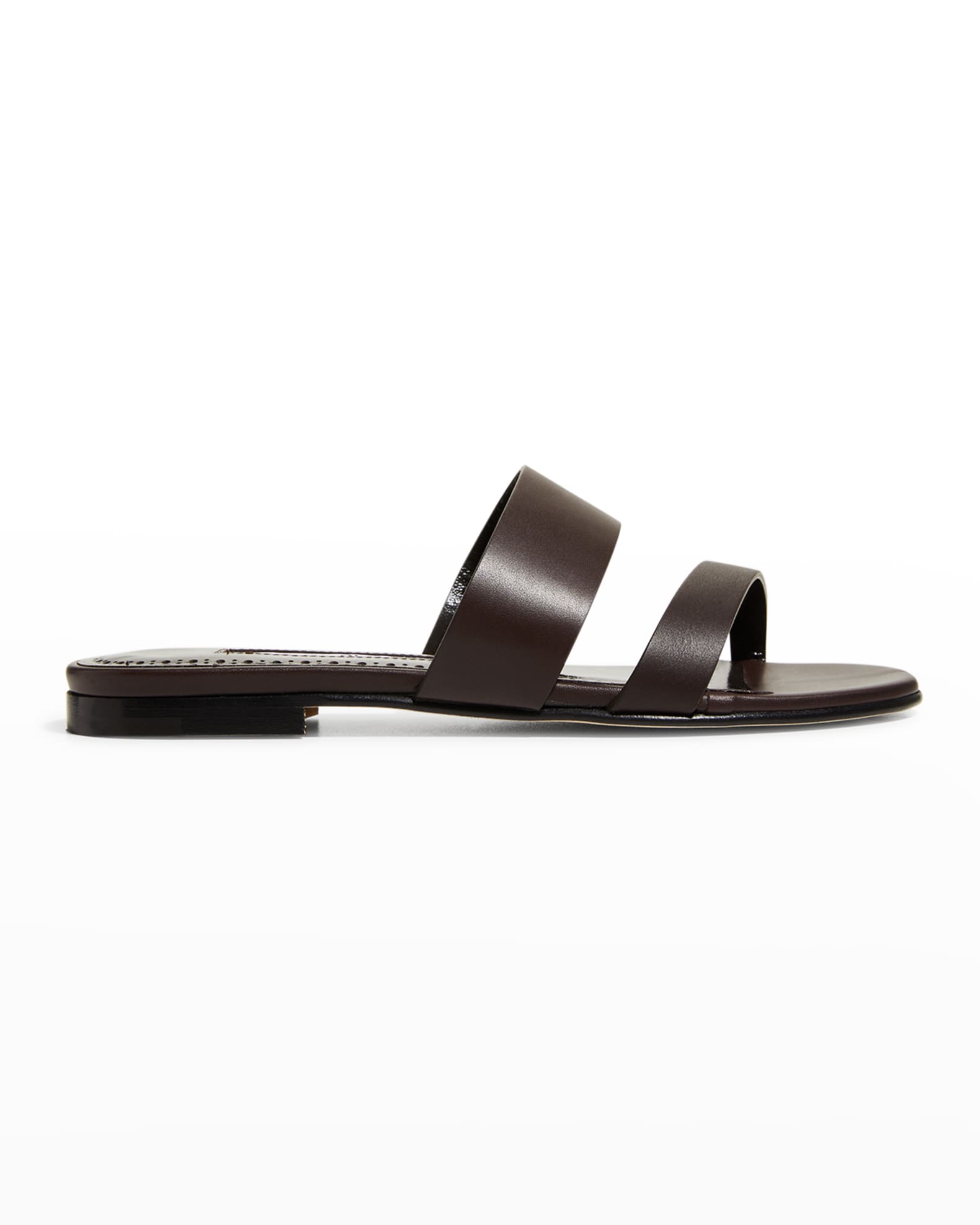Manolo Blahnik Serrato Strappy Leather Flat Sandals | Neiman Marcus