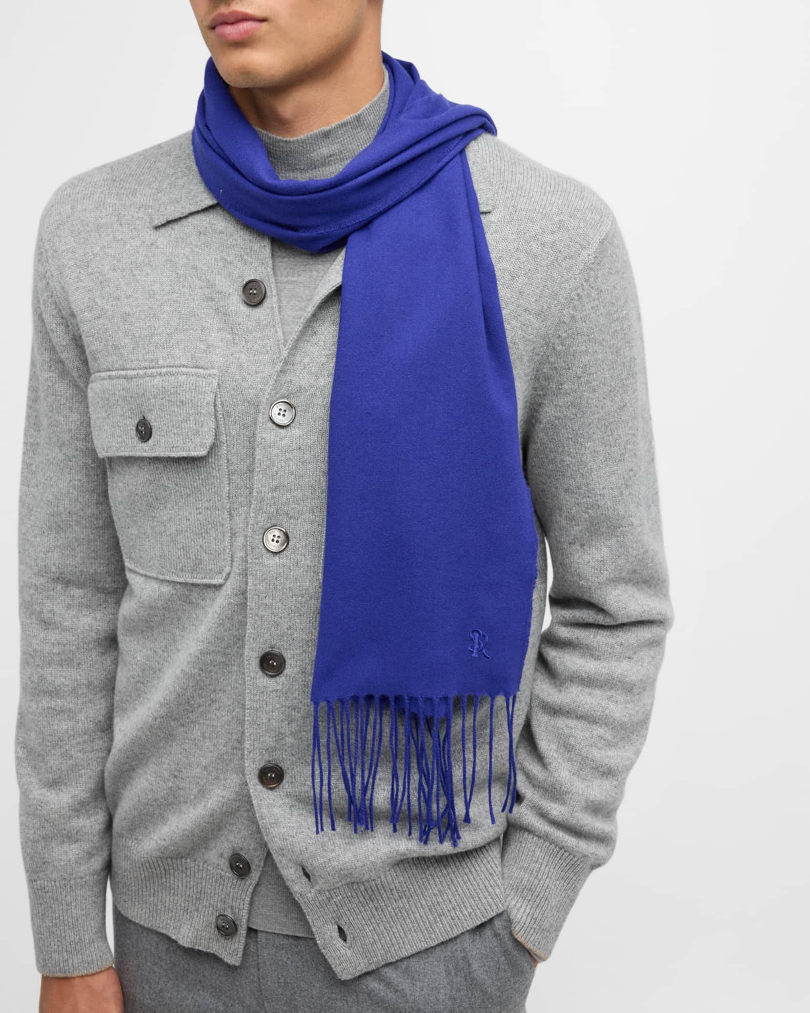 Men's Cashmere Embroidered Monogram Scarf 1