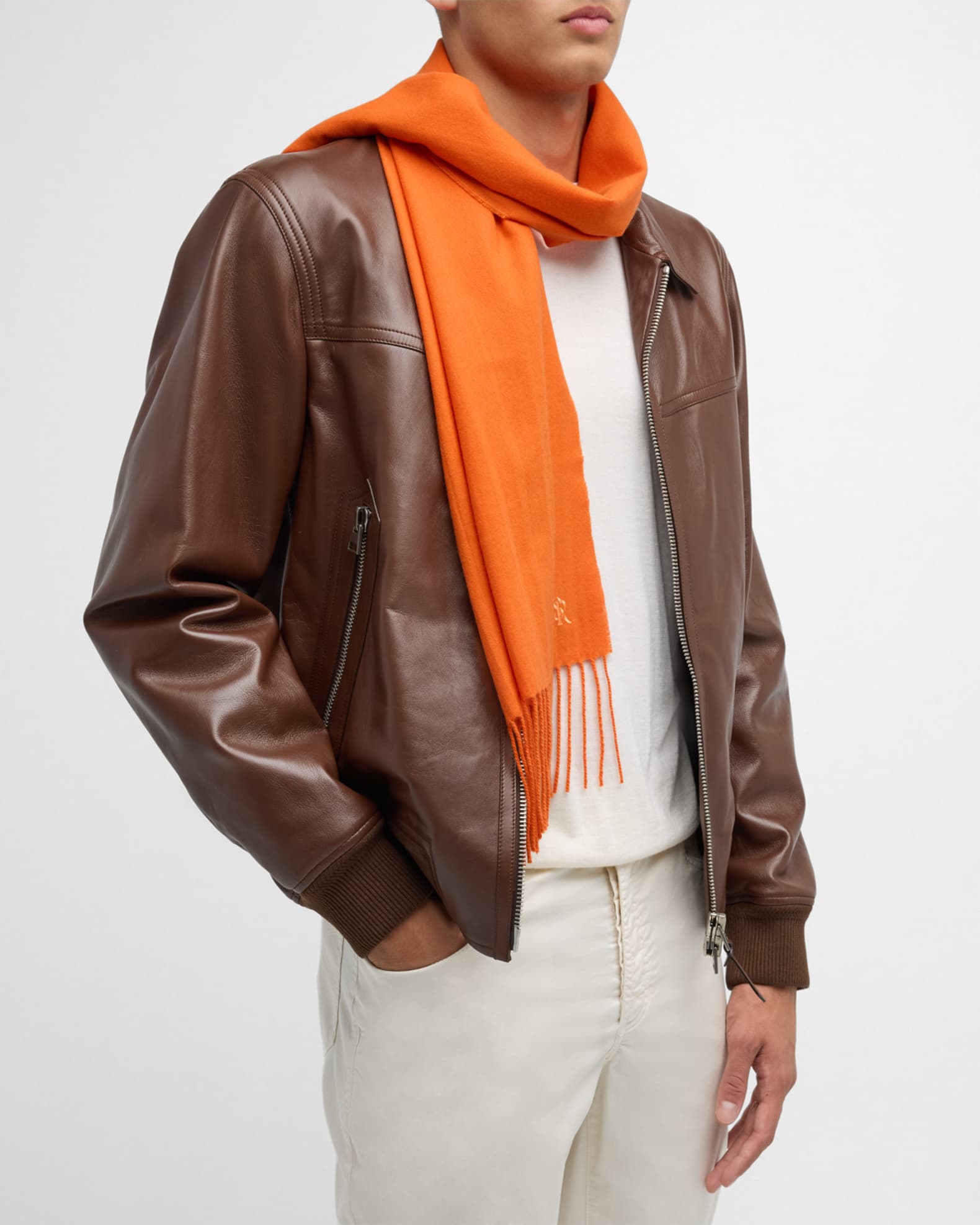Men's Cashmere Embroidered Monogram Scarf 1