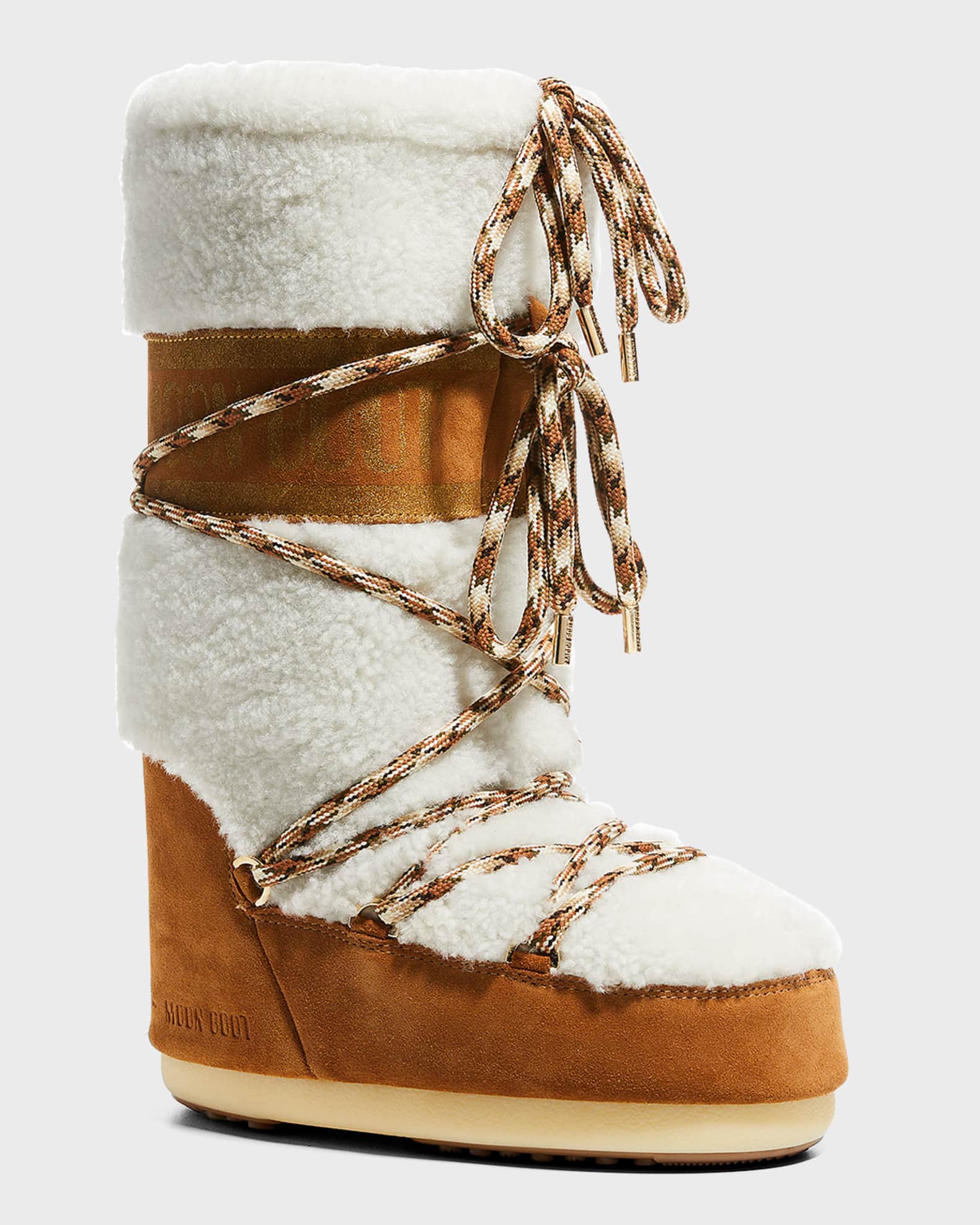 Moon Boot Shearling Lace-Up Tall Winter Boots | Neiman Marcus