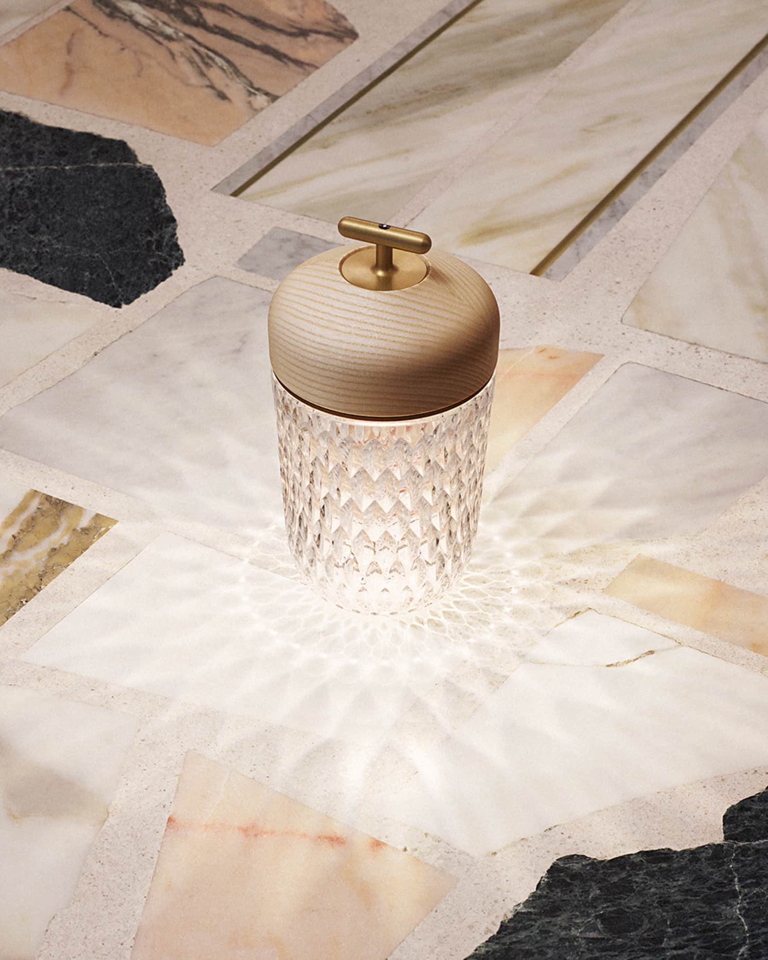 Saint Louis Crystal Folia Clear Woodbrushed Brass Finish Portable Lamp Neiman Marcus