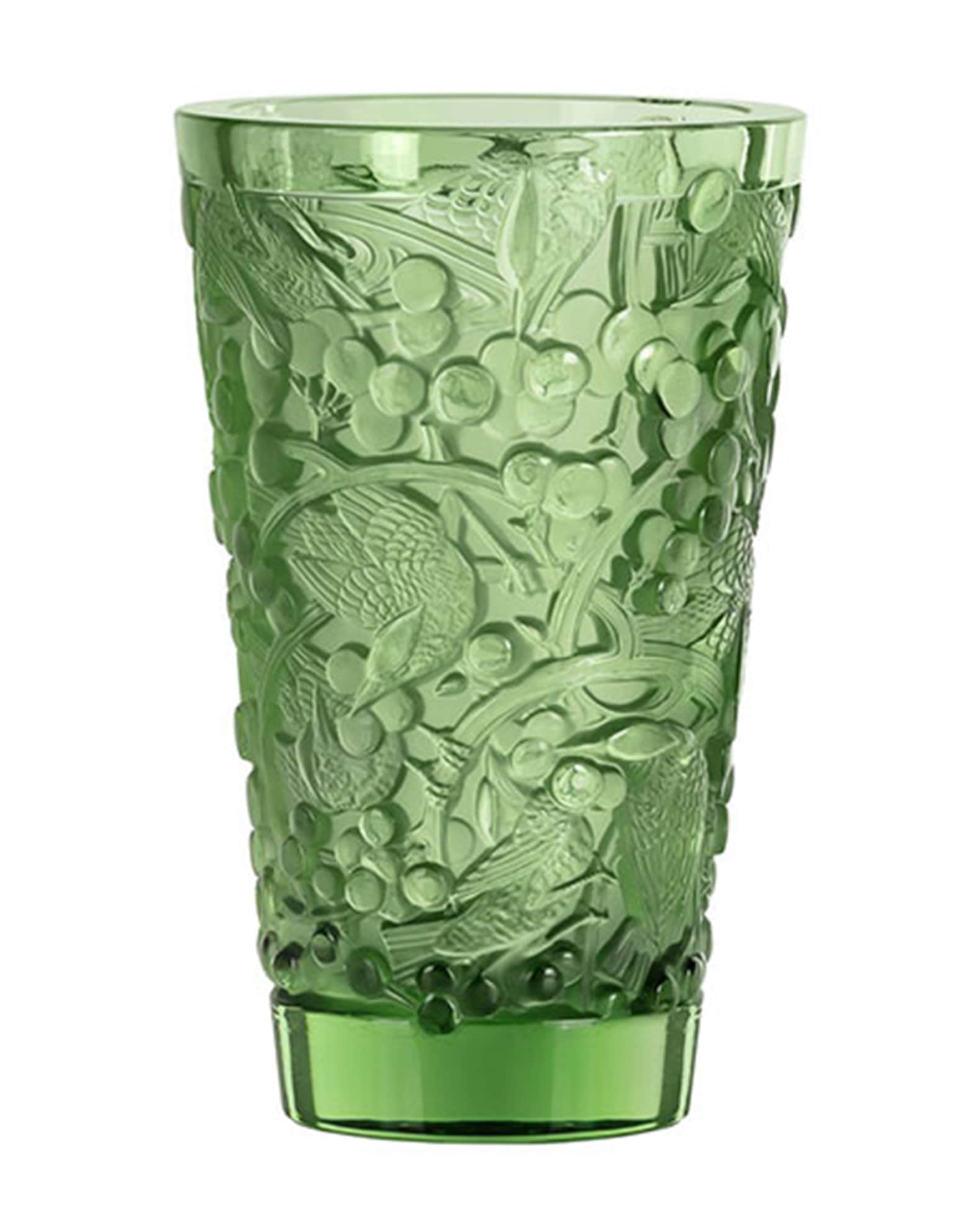 Lalique Merles and Raisins Vase, Green Neiman Marcus