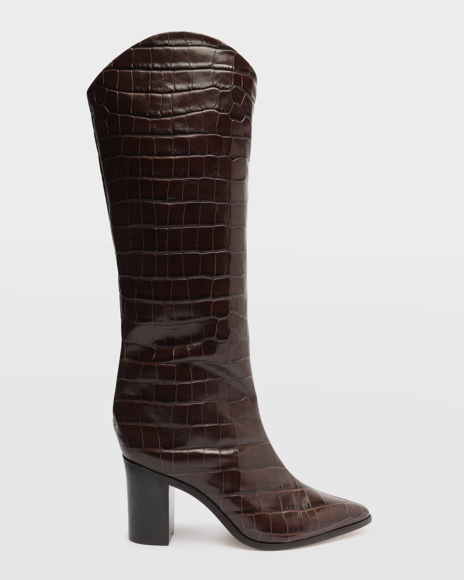 Paris Texas Embossed Croco Mama Mid Calf Boot in Brown,Neutral